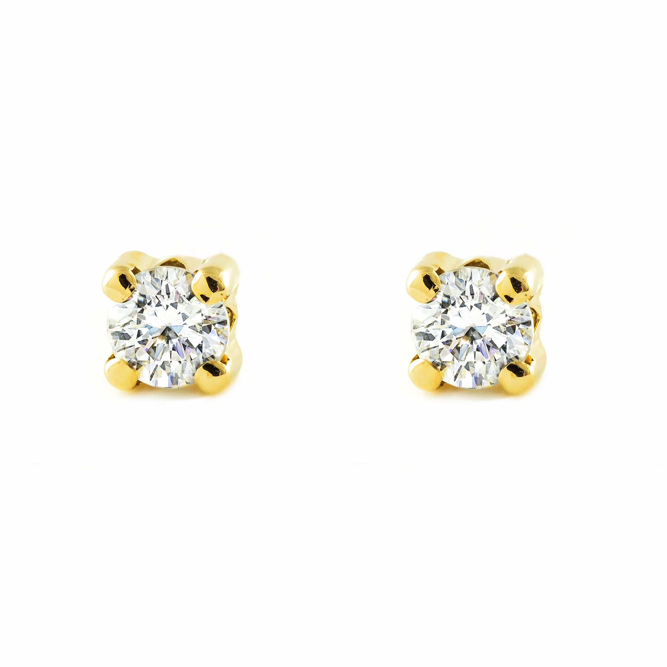 Women's-Girl's Earrings 9K Yellow Gold Claw Zirconia 5 mm Shine