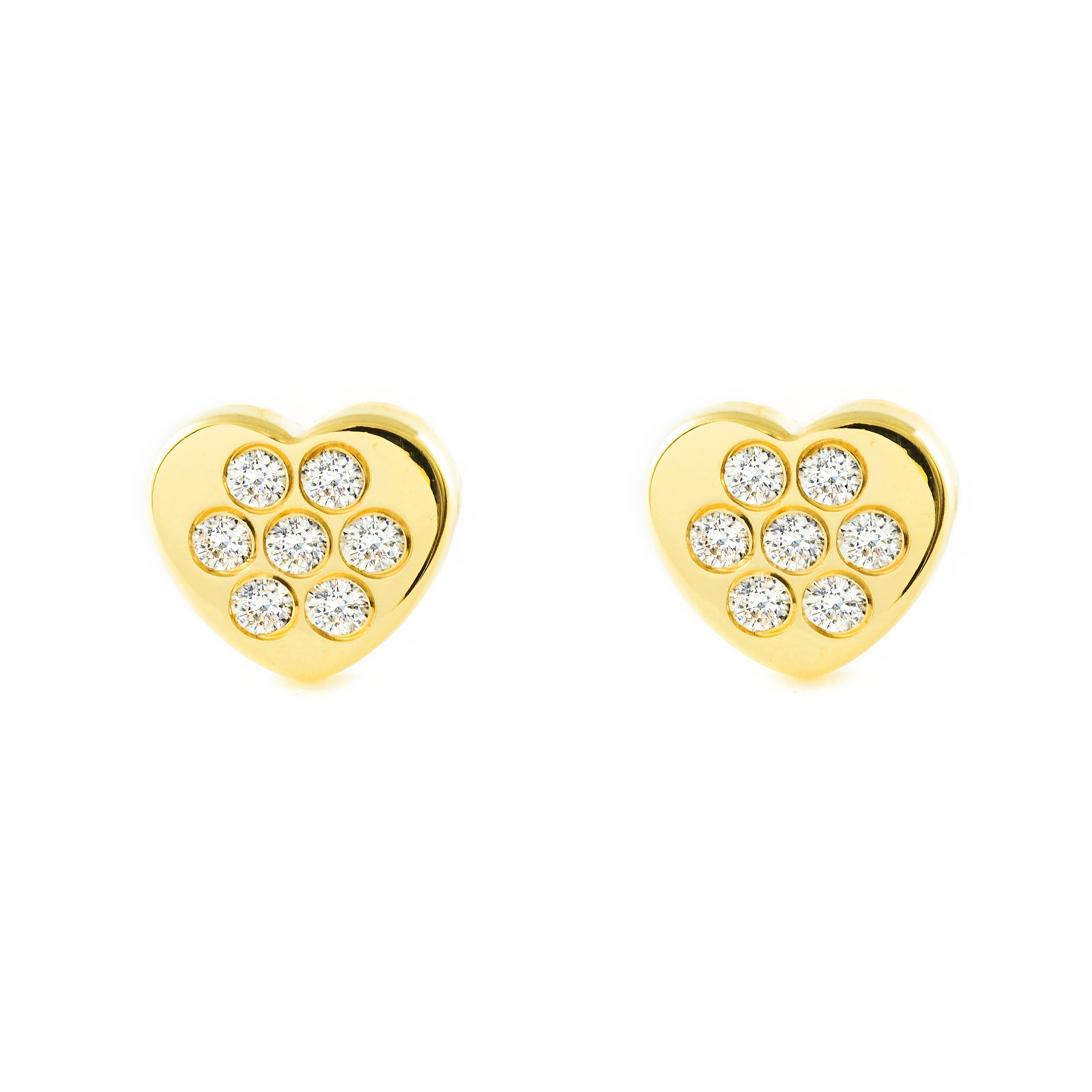 Pendientes Niña Oro Amarillo 9K Corazón Circonitas Brillo