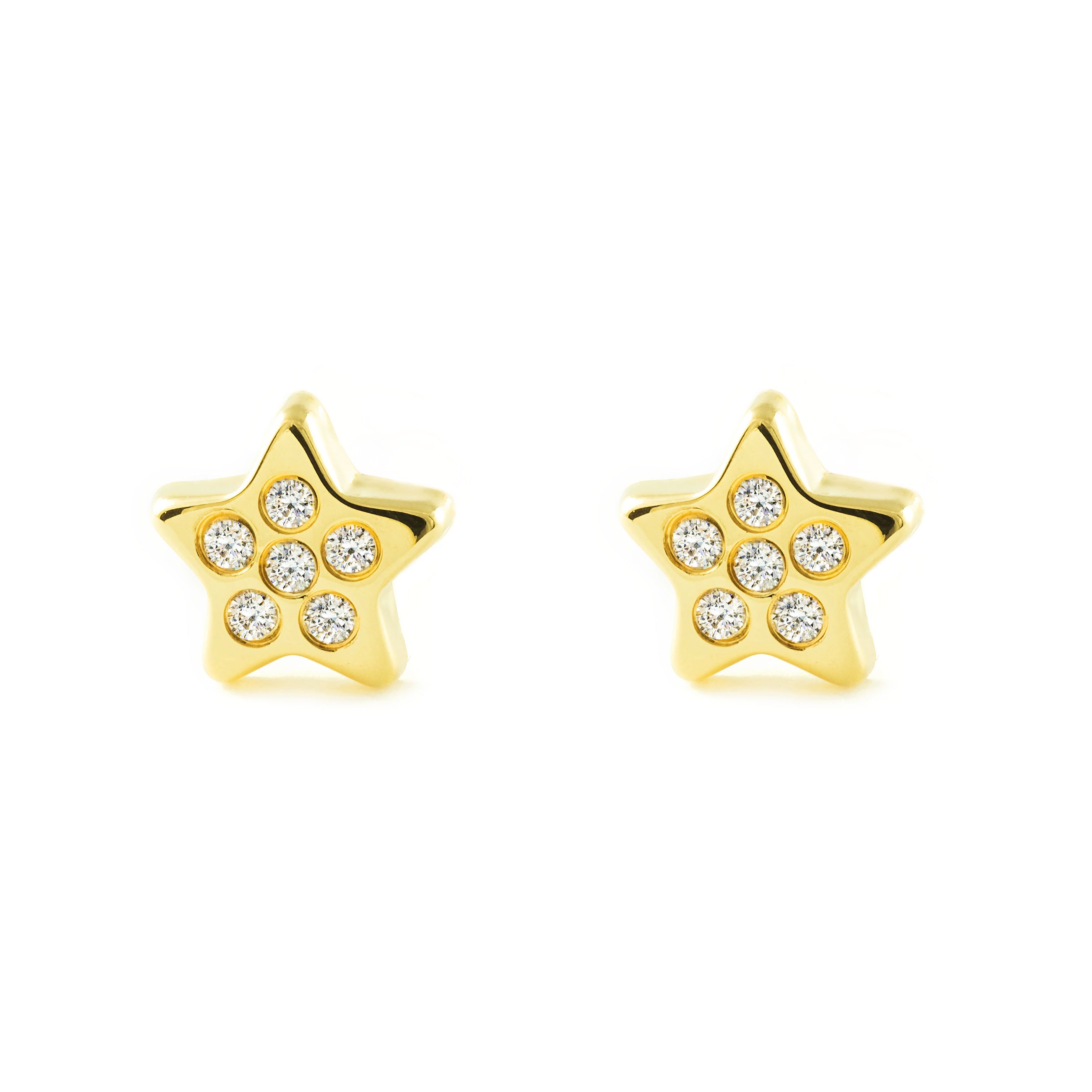 Women's-Girl's Earrings 9K Yellow Gold Shiny Zirconia Star