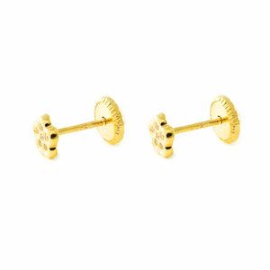 Pendientes oro amarillo Niña mini flor con Circonitas (9 Kts)