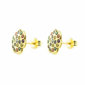 Pendientes Niña Oro flor con circonitas multicolor (9kts)