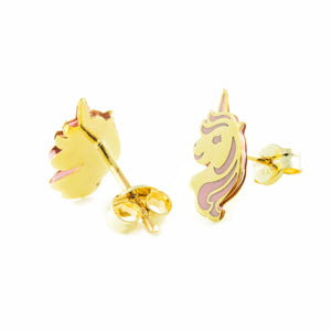 Pendientes Niña oro Unicornio mediano Esmalte rosa