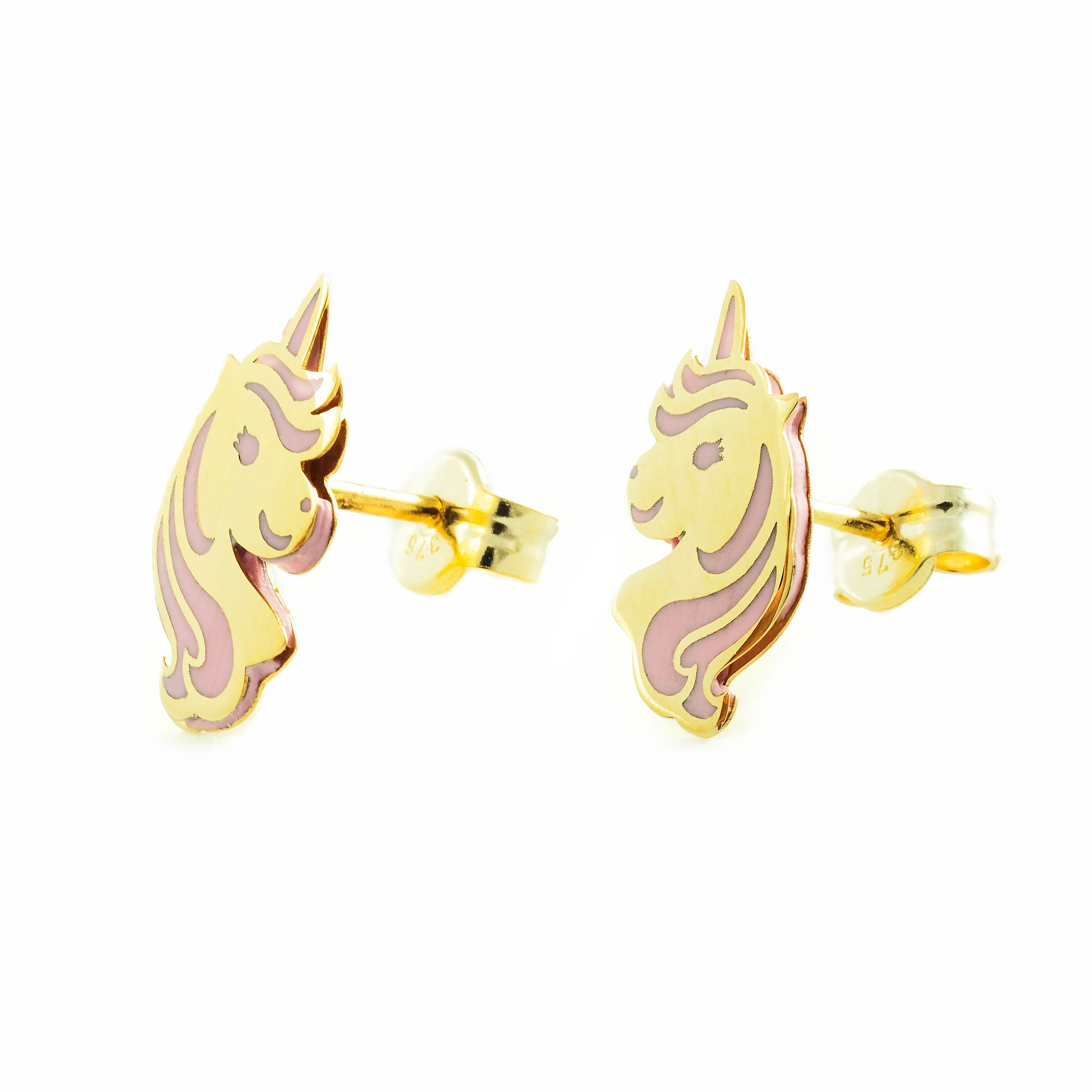 Pendientes Niña oro Unicornio grande Esmalte rosa