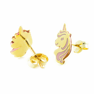 Pendientes Niña oro Unicornio grande Esmalte rosa