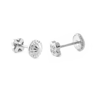 Pendientes Bebe Oro Blanco Flor 4 Petalos con Circonitas