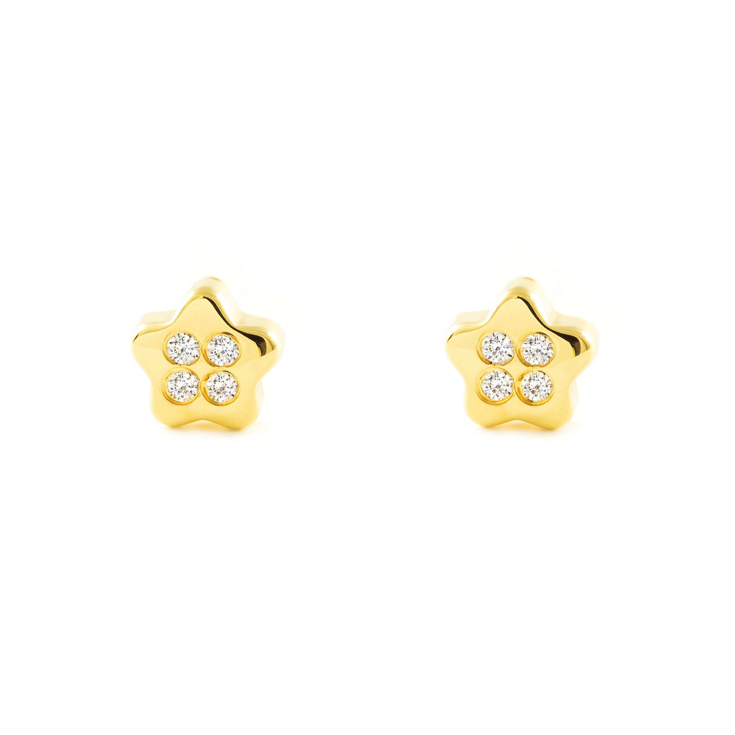 Baby-Girl Earrings 18K Yellow Gold Star Shiny Zircons