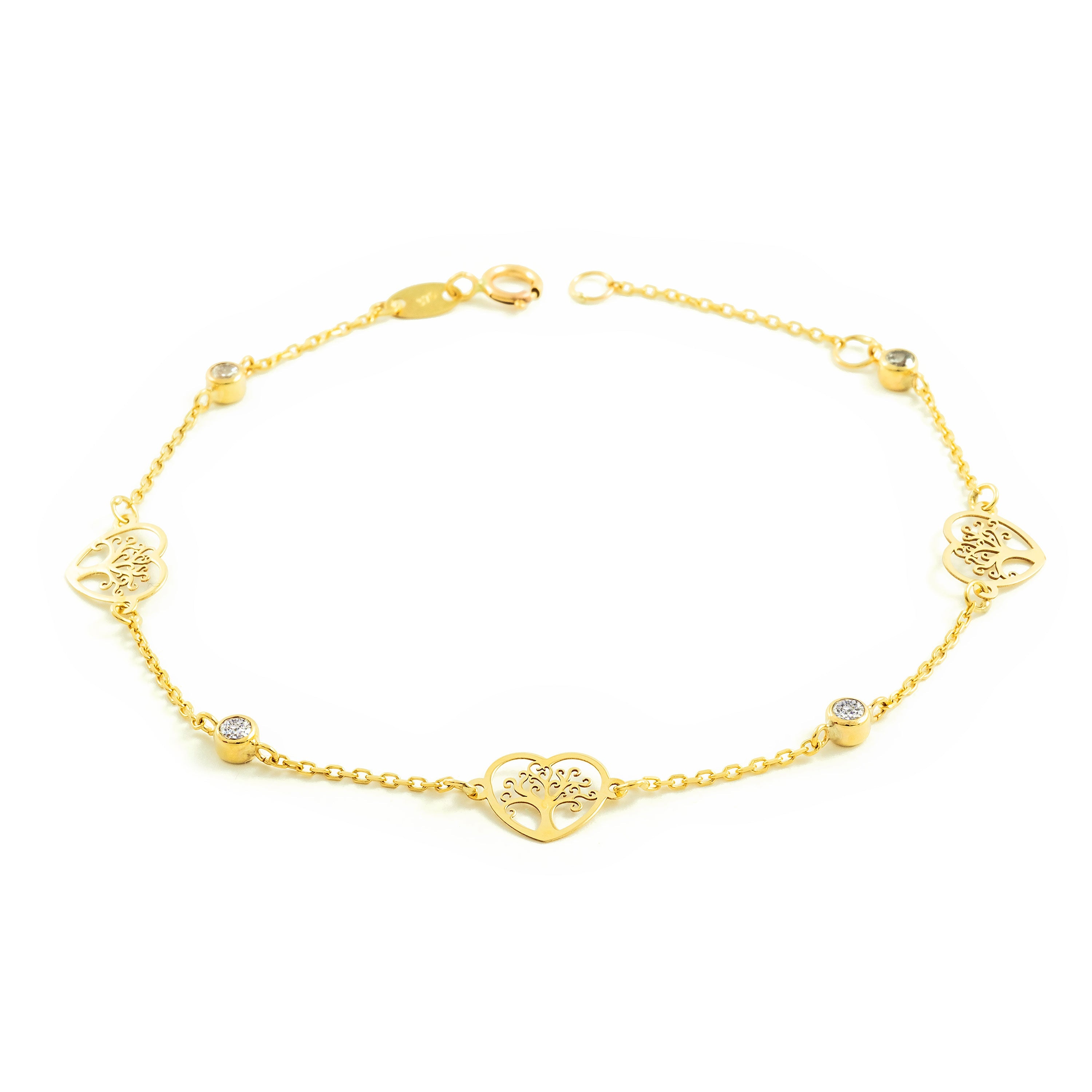 Woman-Girl Bracelet 9K Yellow Gold Tree of Life Shiny Zirconia 18 cm