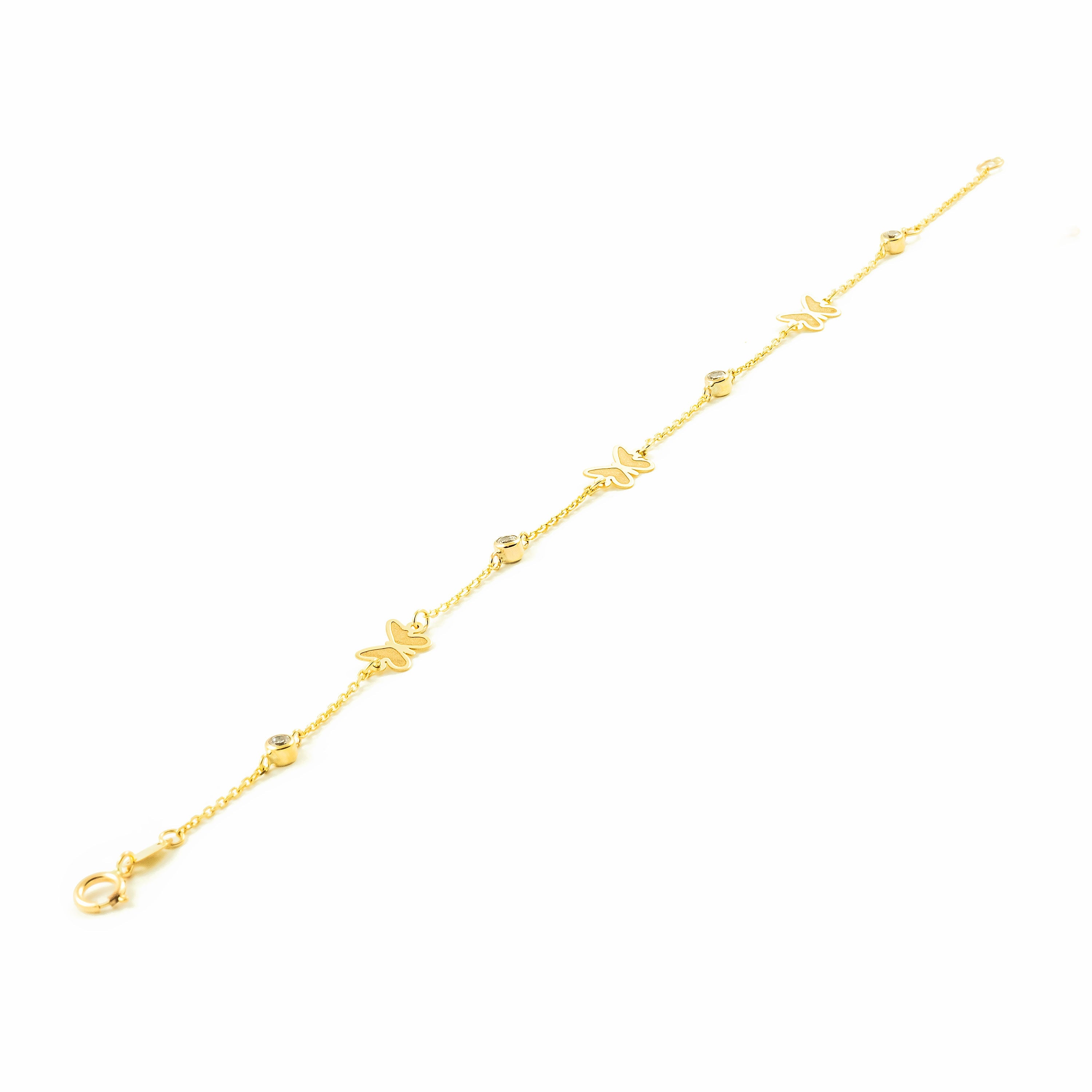 Pulsera Oro amarillo mariposas y circonitas (9kts)