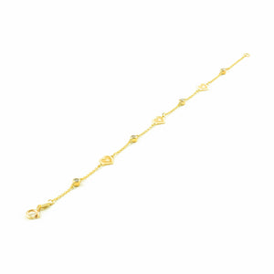 Pulsera Oro amarillo corazones mate y brillo con circonitas (9kts)