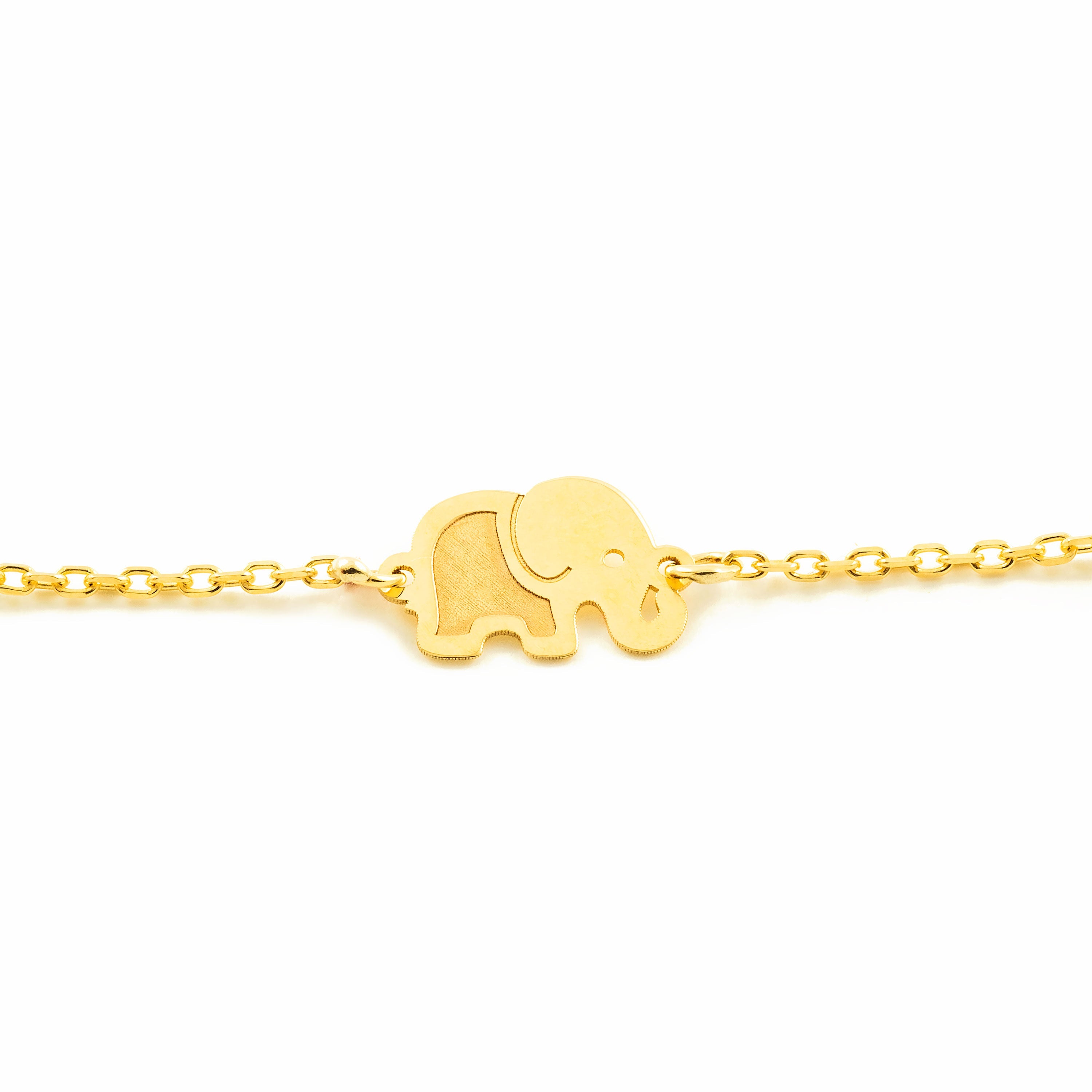 Pulsera Oro Amarillo elefantes mate y brillo con circonitas (9kts)