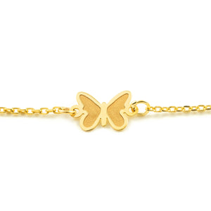 Pulsera Oro amarillo mariposas mate y brillo y perlas (9kts)