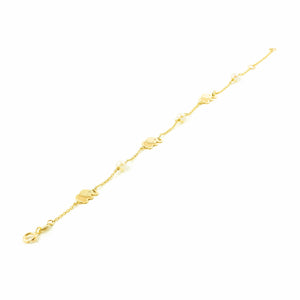 Pulsera Oro Amarillo elefantes mate y brillo con perlas (9kts)