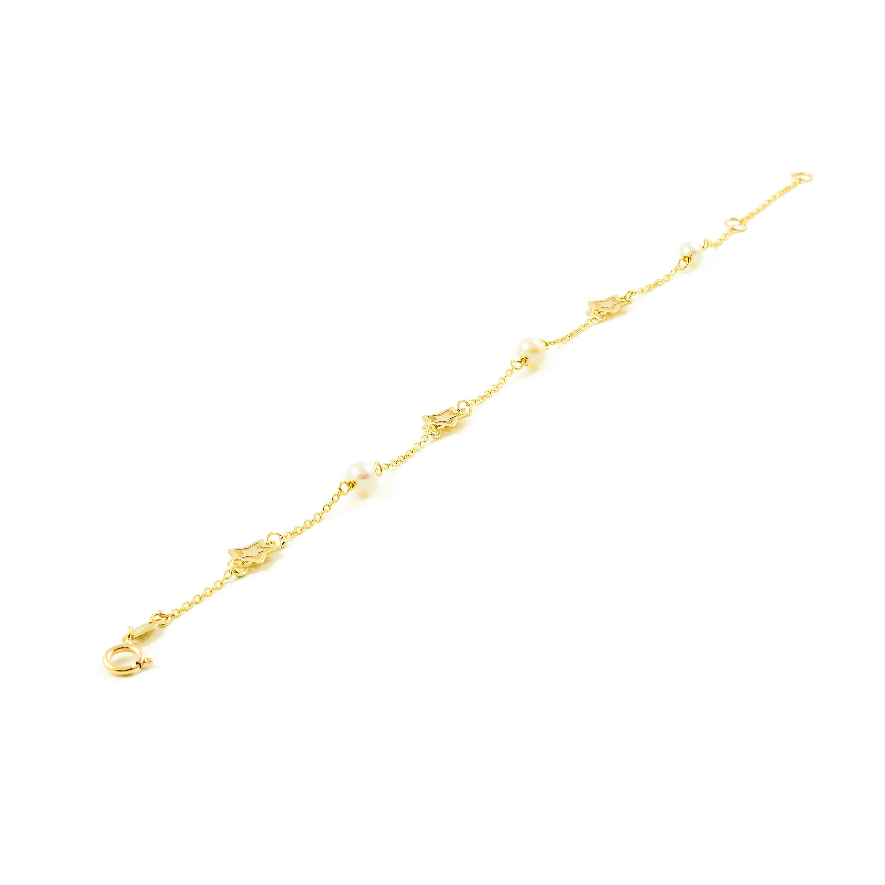 Pulsera Oro estrella mate y brillo con perlas (9kts)