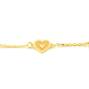 Pulsera Oro amarillo corazones mate y brillo con perlas (9kts)