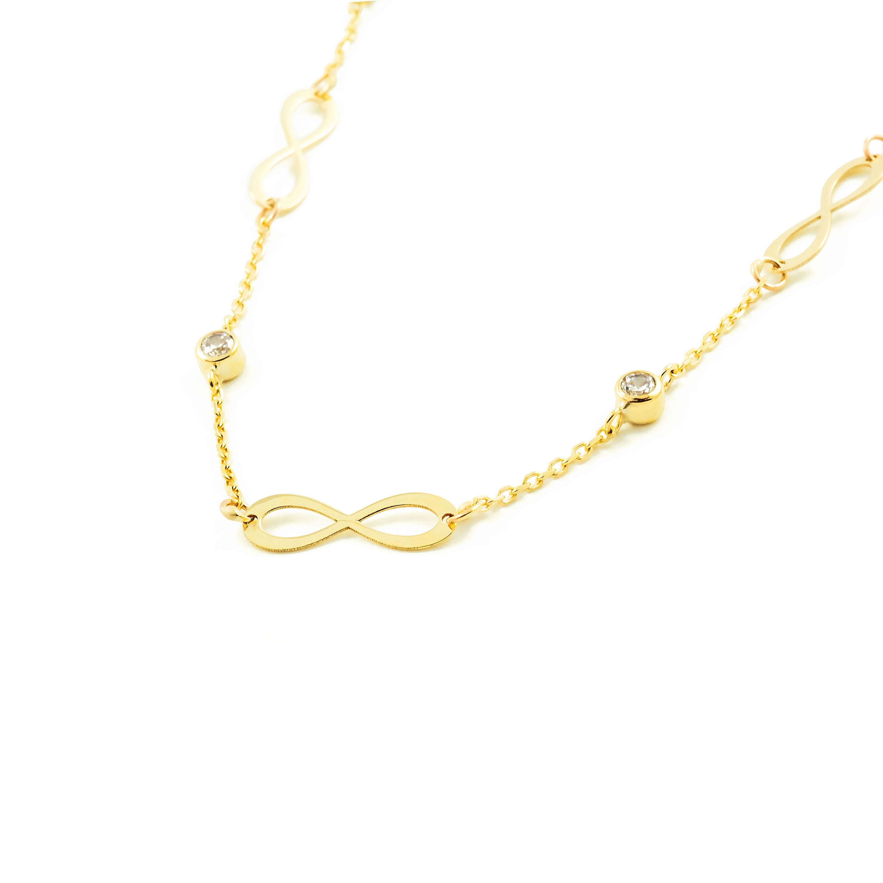 Women's Necklace 9K Yellow Gold Infinity Shiny Zirconia