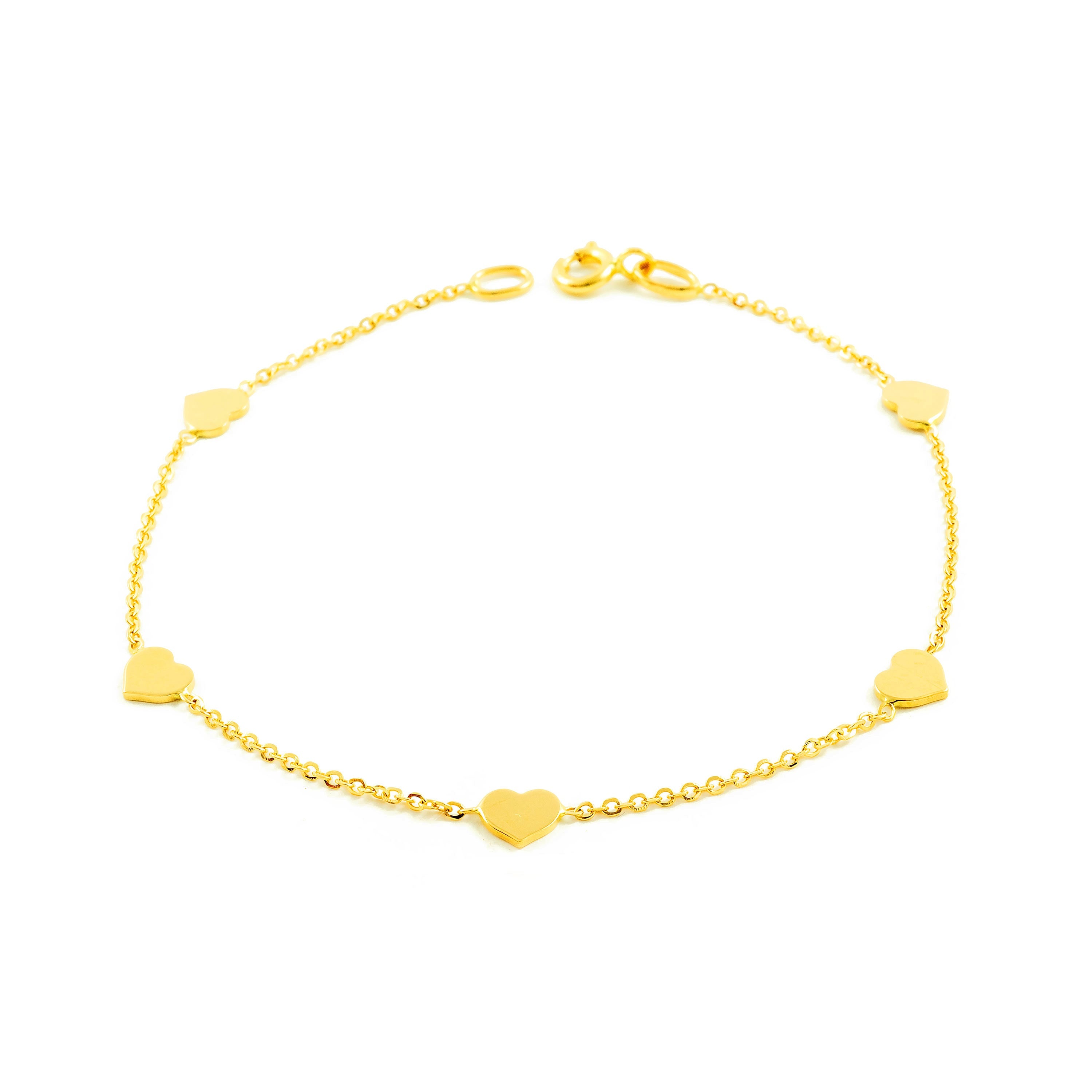 Woman-Girl 18K Yellow Gold Shiny Hearts Bracelet 18 cm