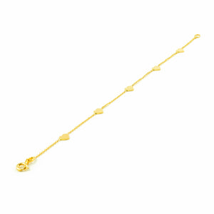 Pulsera oro amarillo con corazones lisos en brillo