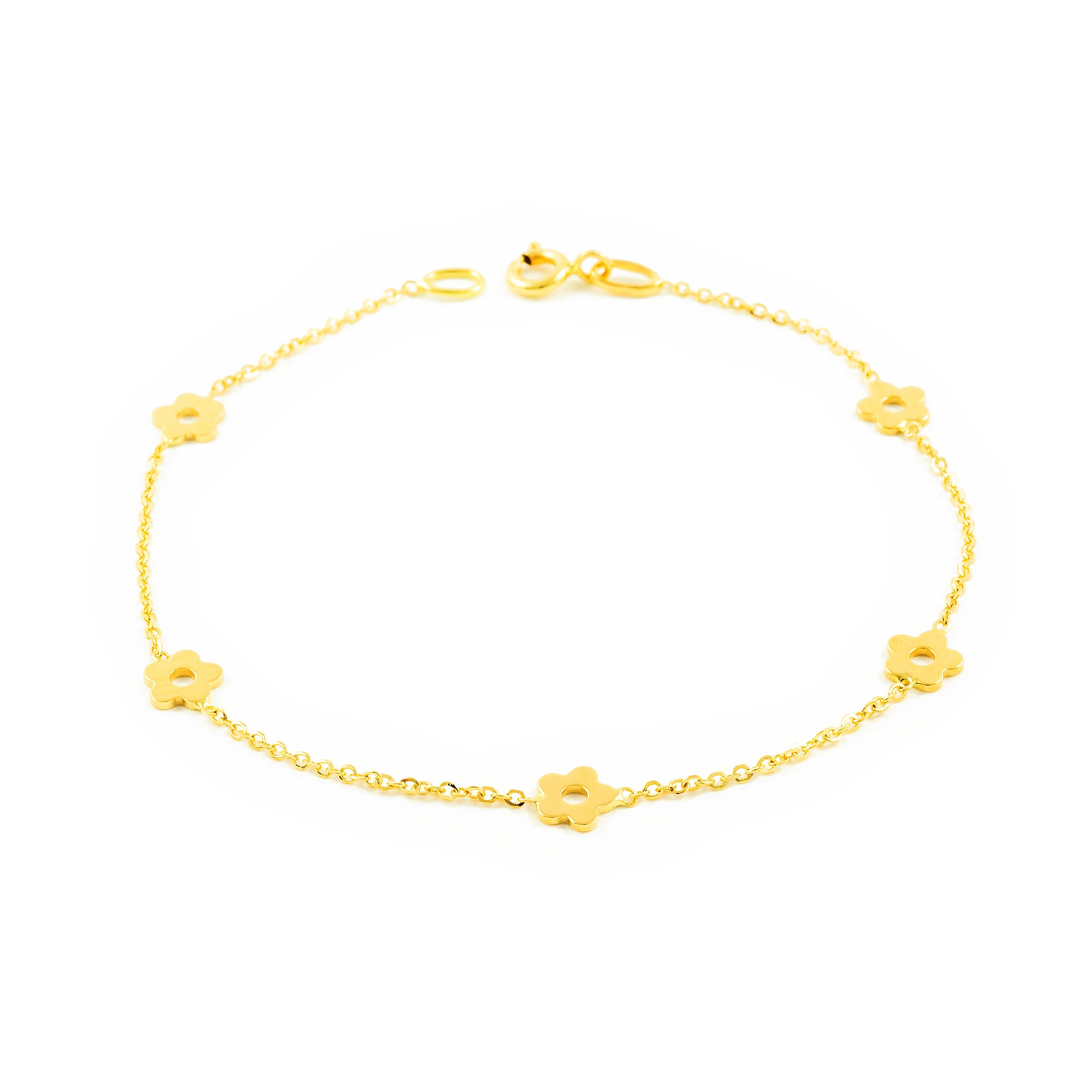 Woman-Girl Bracelet 18K Yellow Gold Shiny Flowers 18 cm