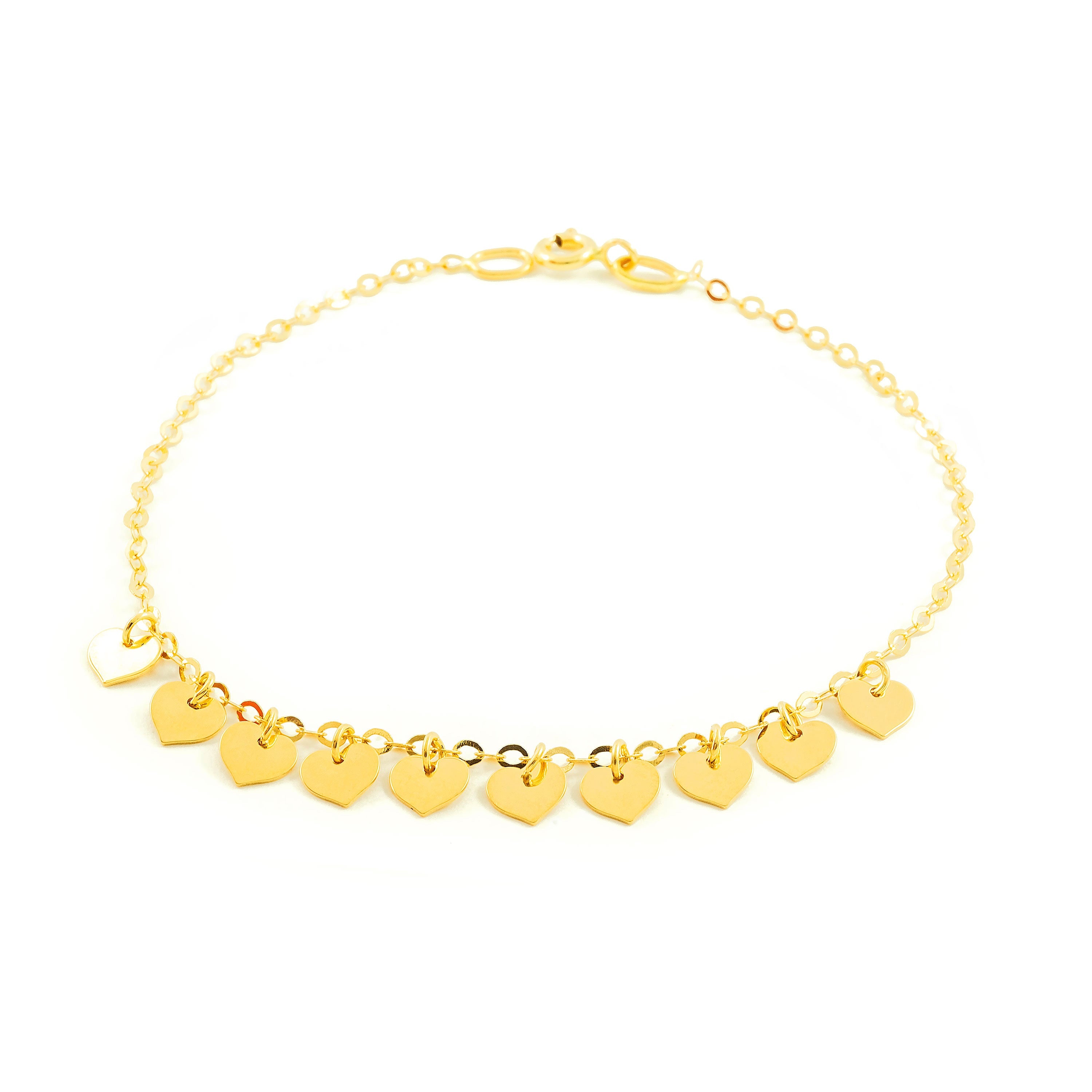 Woman-Girl 18K Yellow Gold Shiny Hearts Bracelet 18 cm