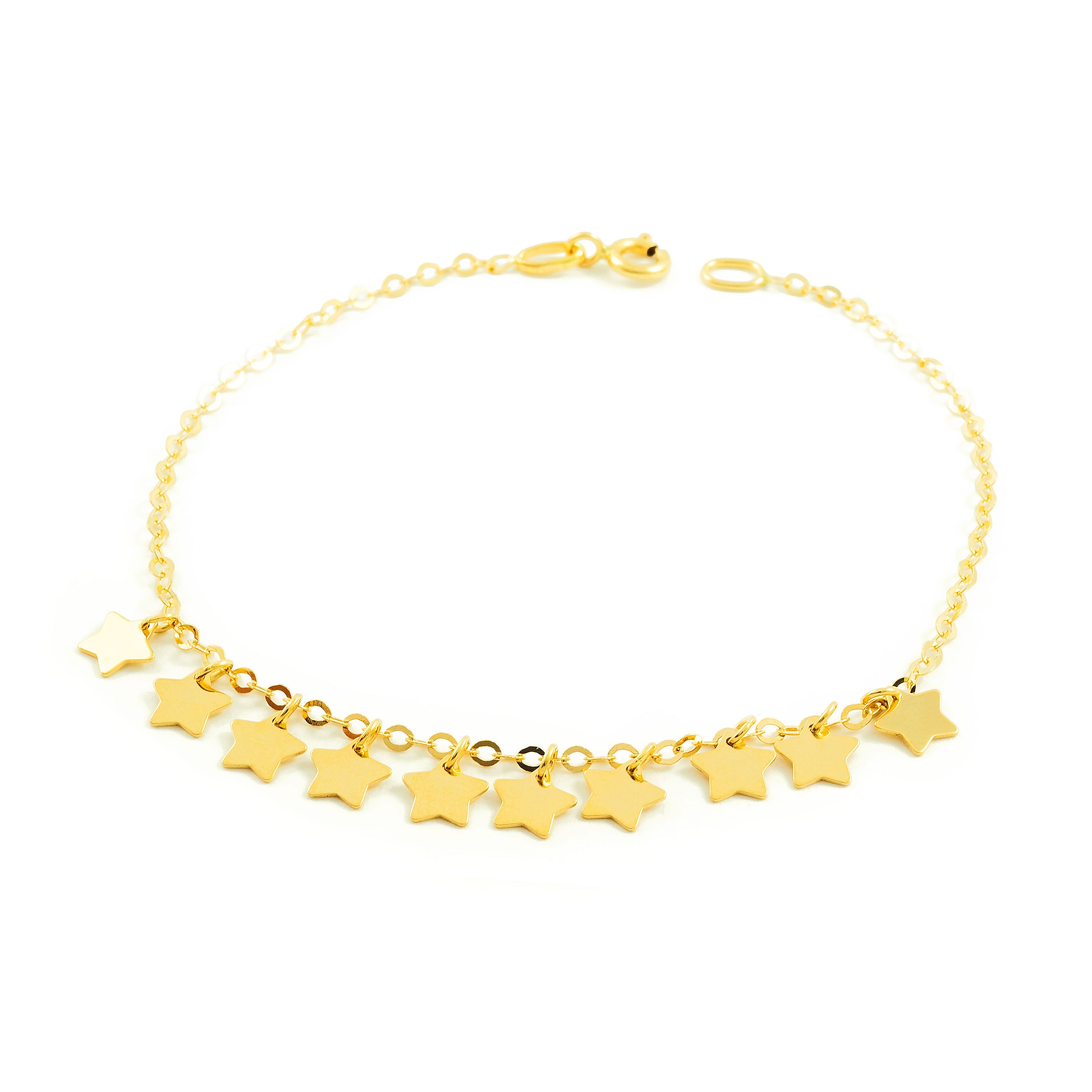 Woman-Girl 18K Yellow Gold Shiny Stars Bracelet 18 cm