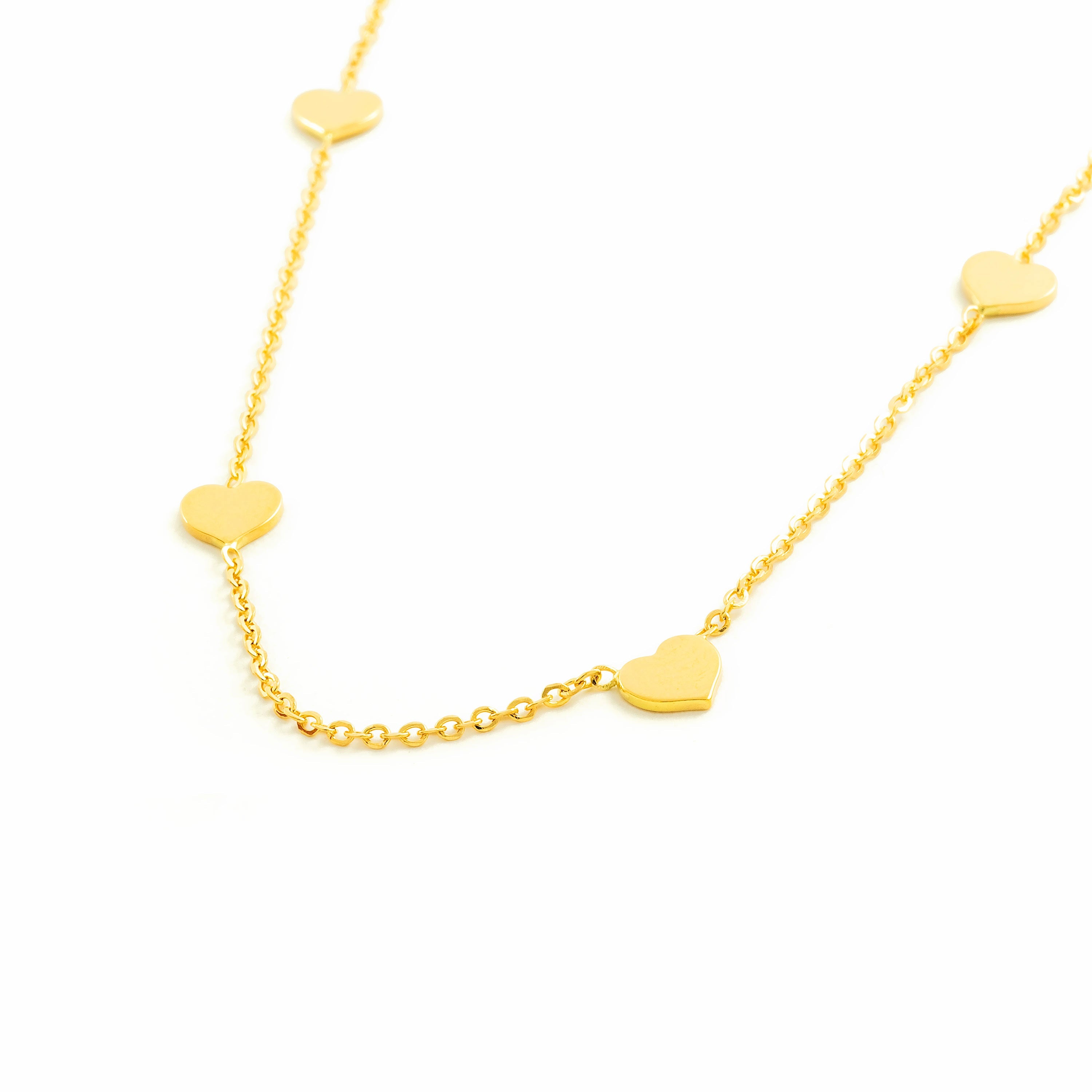 Women's Necklace 18K Yellow Gold Shiny Hearts
