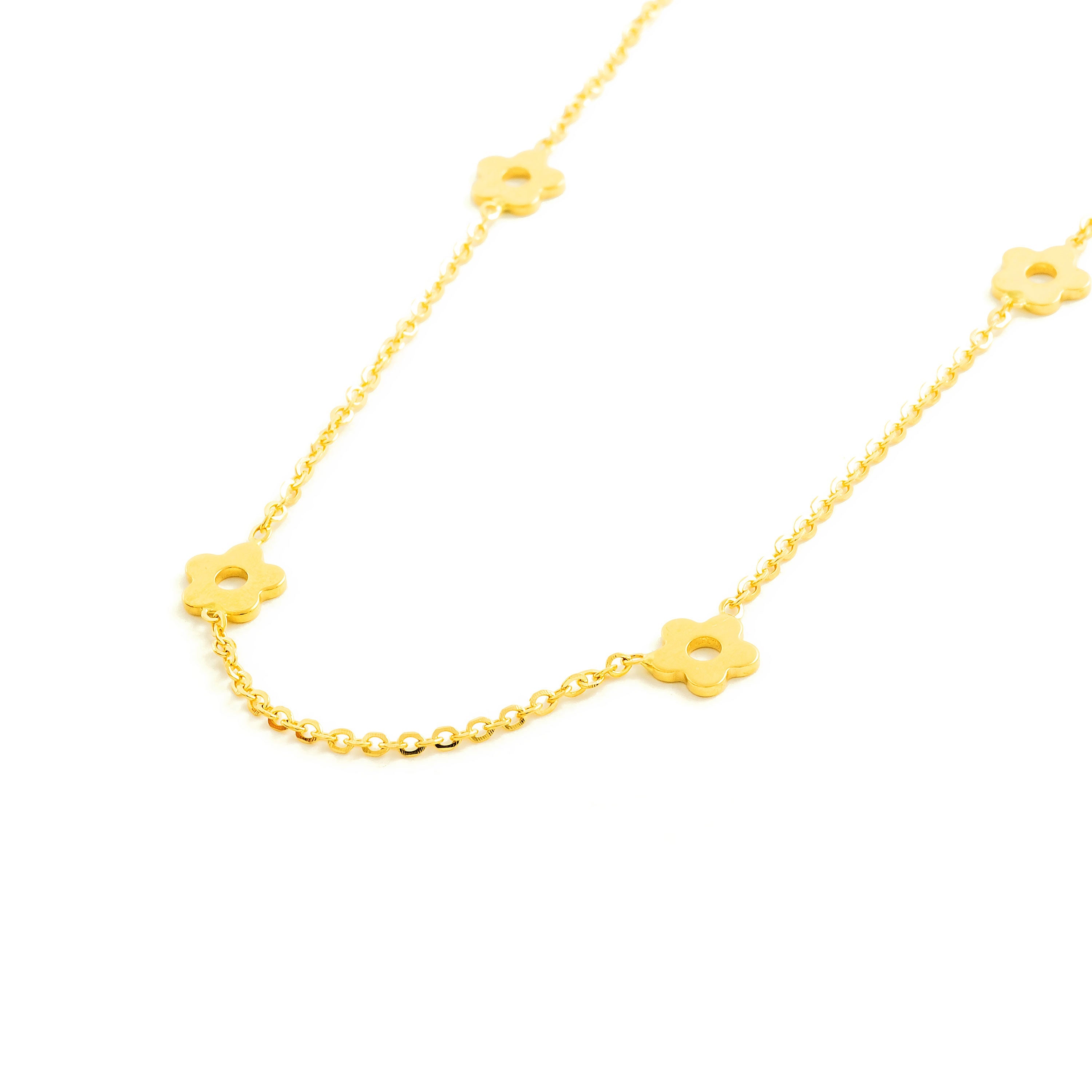 Women's Necklace 18K Yellow Gold Shiny Flowers