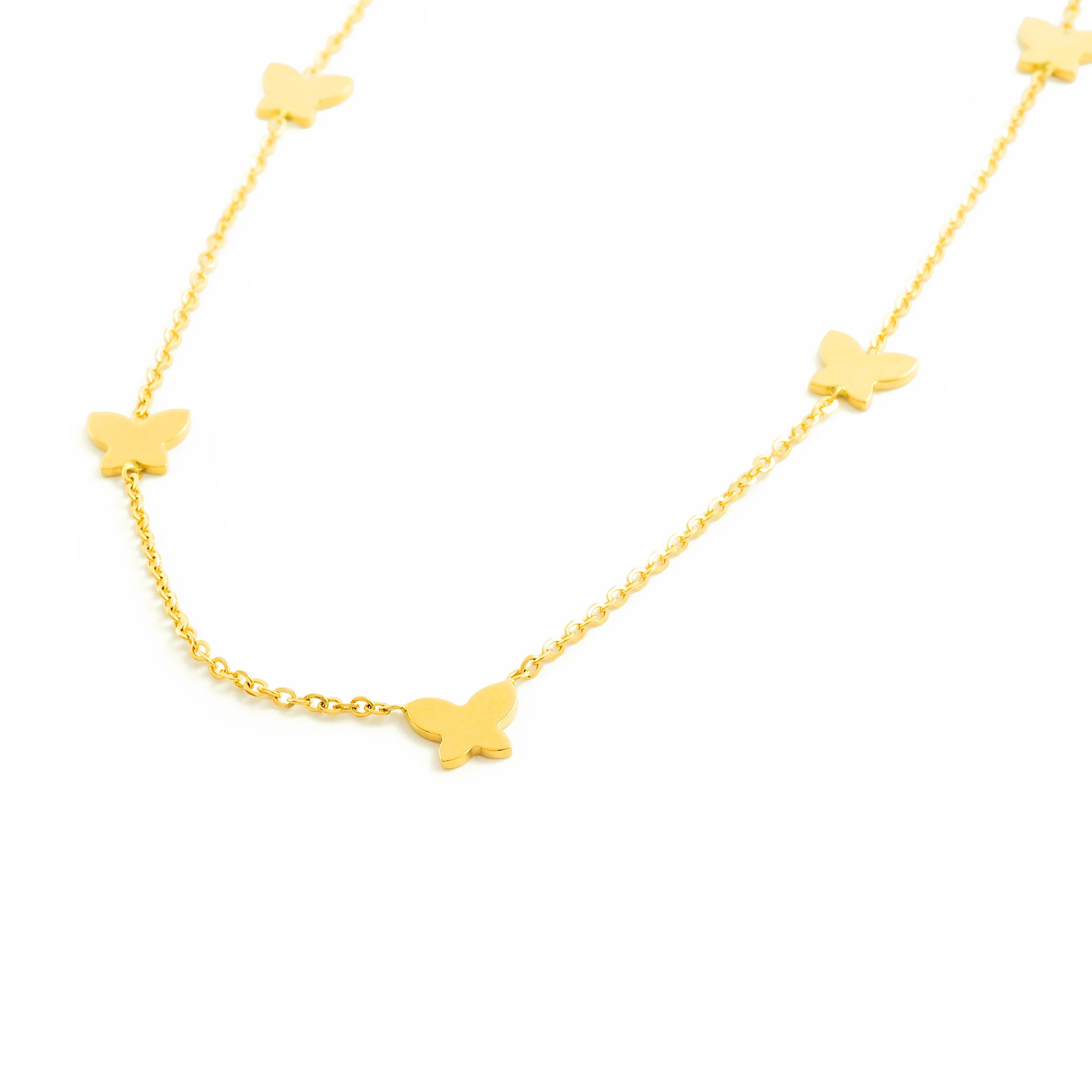 Women's Necklace 18K Yellow Gold Shiny Butterflies