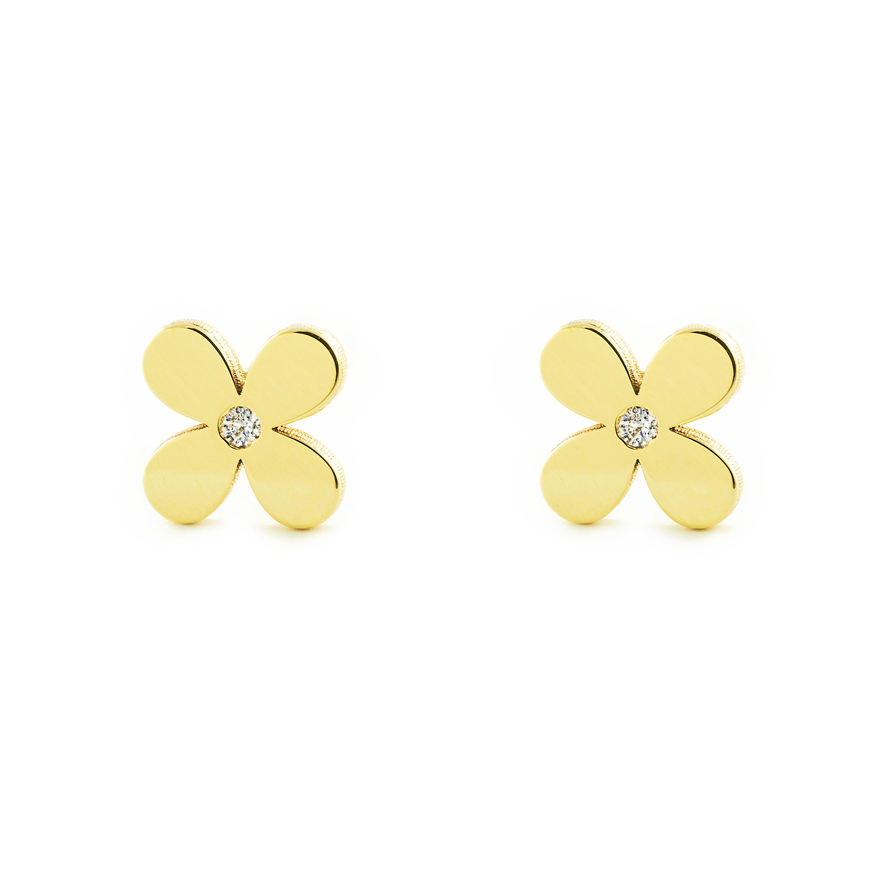 Pendientes Niña Oro Amarillo 9K Flor Circonita Brillo