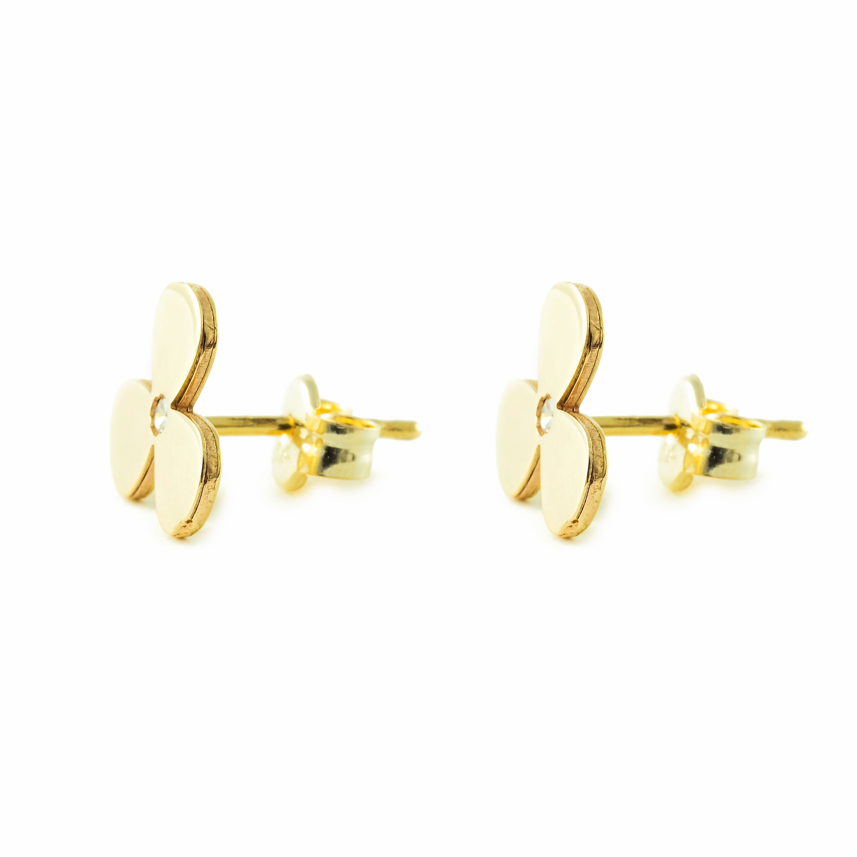 Pendientes Oro 9k Trebol Circonita