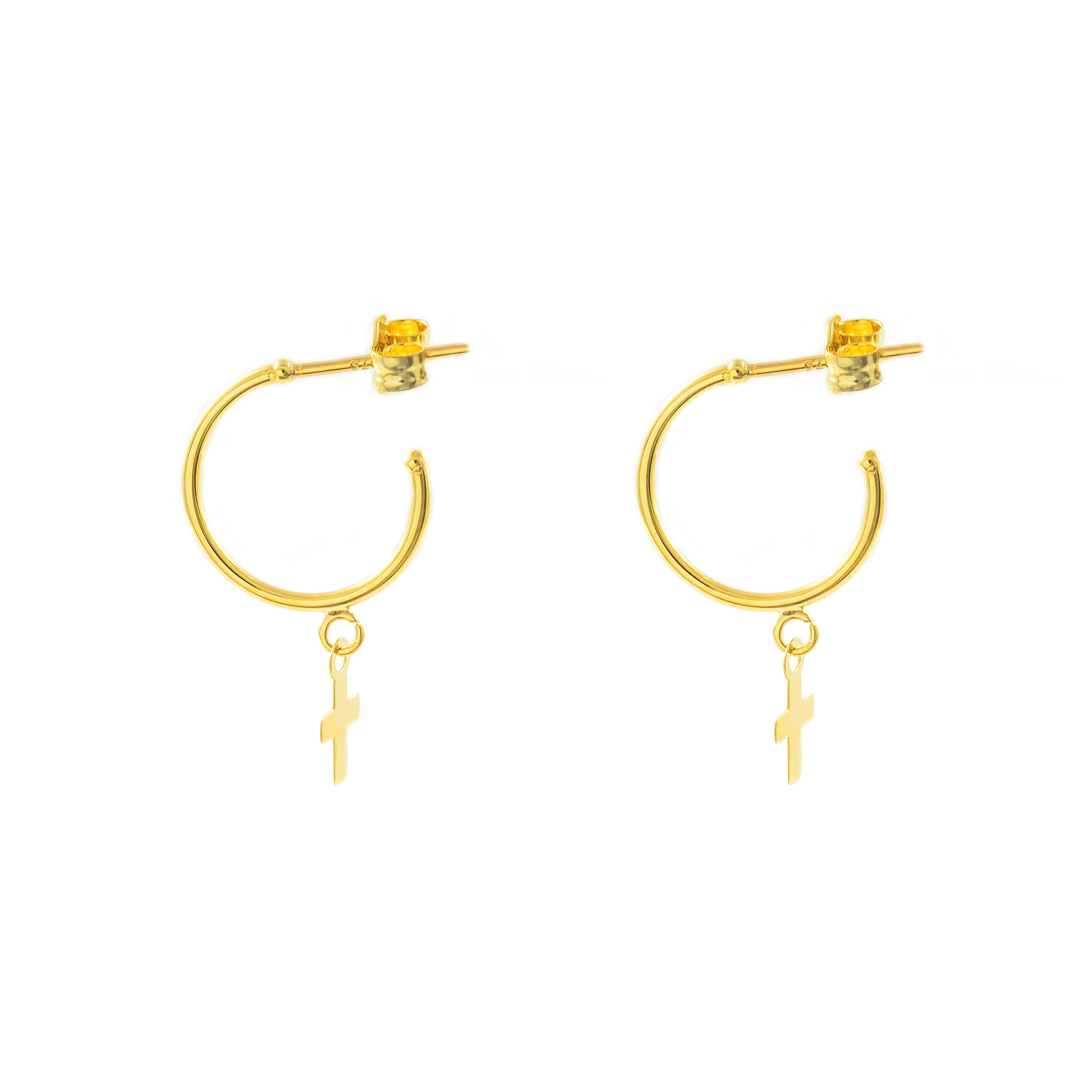 9K Yellow Gold Earrings Shiny Cross Hoops 21 x 4 mm