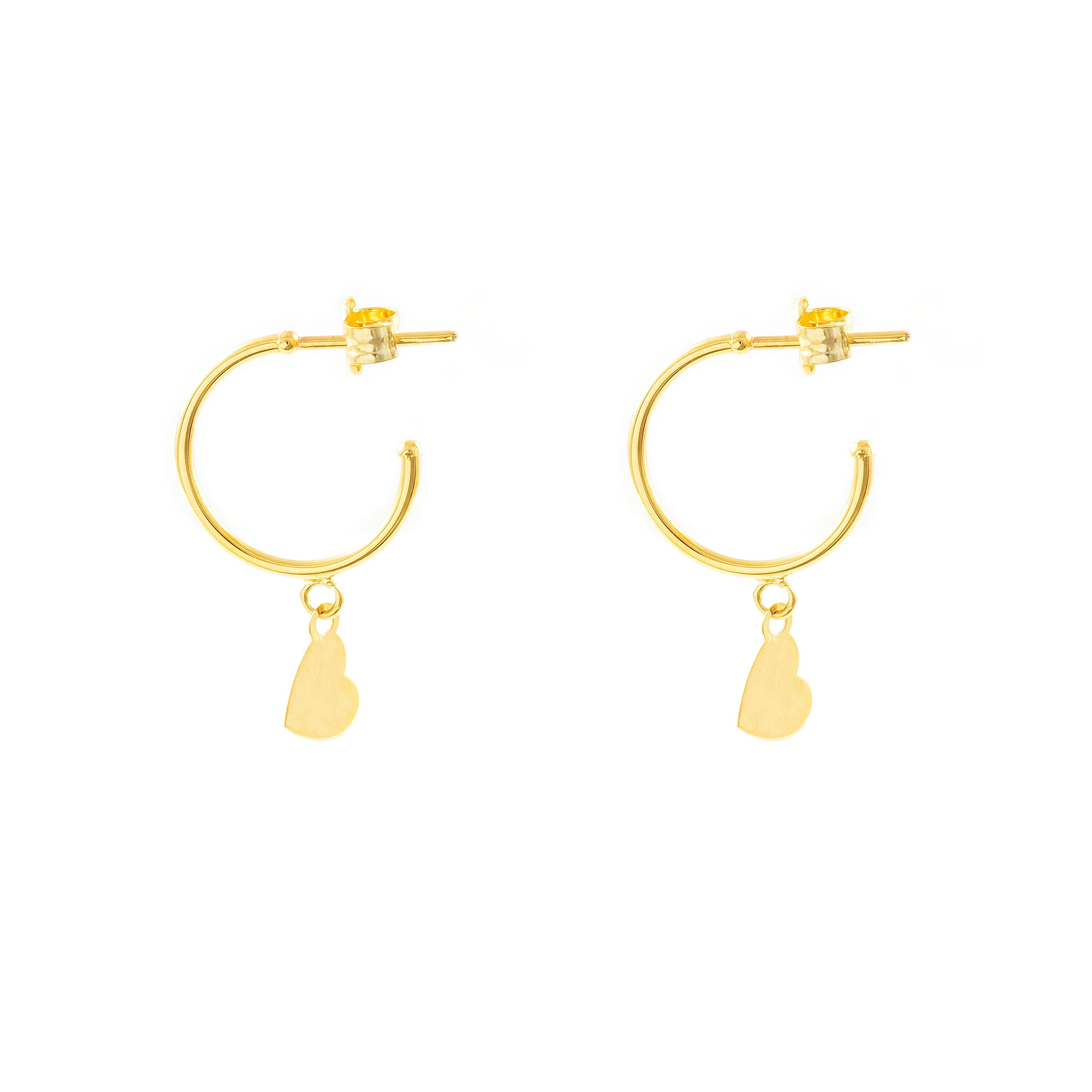 9K Yellow Gold Earrings Shiny Heart Hoops 21 x 5 mm