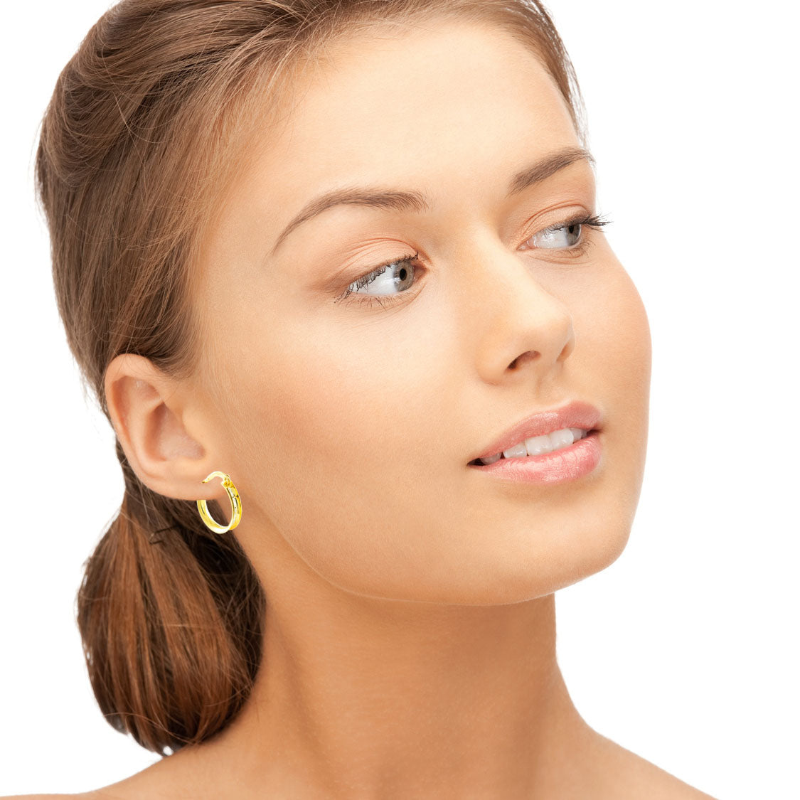 Pendientes Mujer Oro Bicolor 18k Aros Texturado 14x3 mm