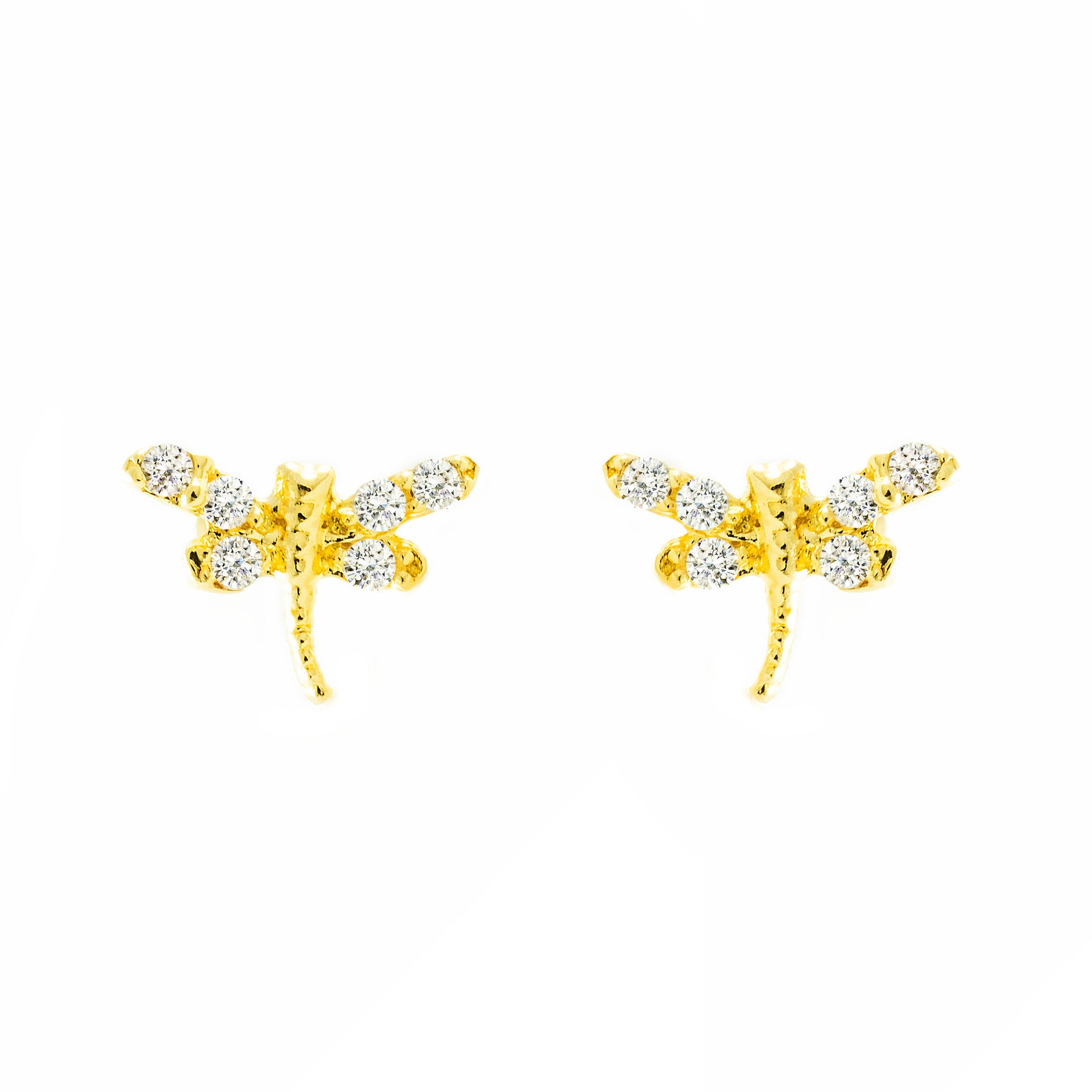 Women's-Girl's Earrings 9K Yellow Gold Dragonfly Shiny Zirconia