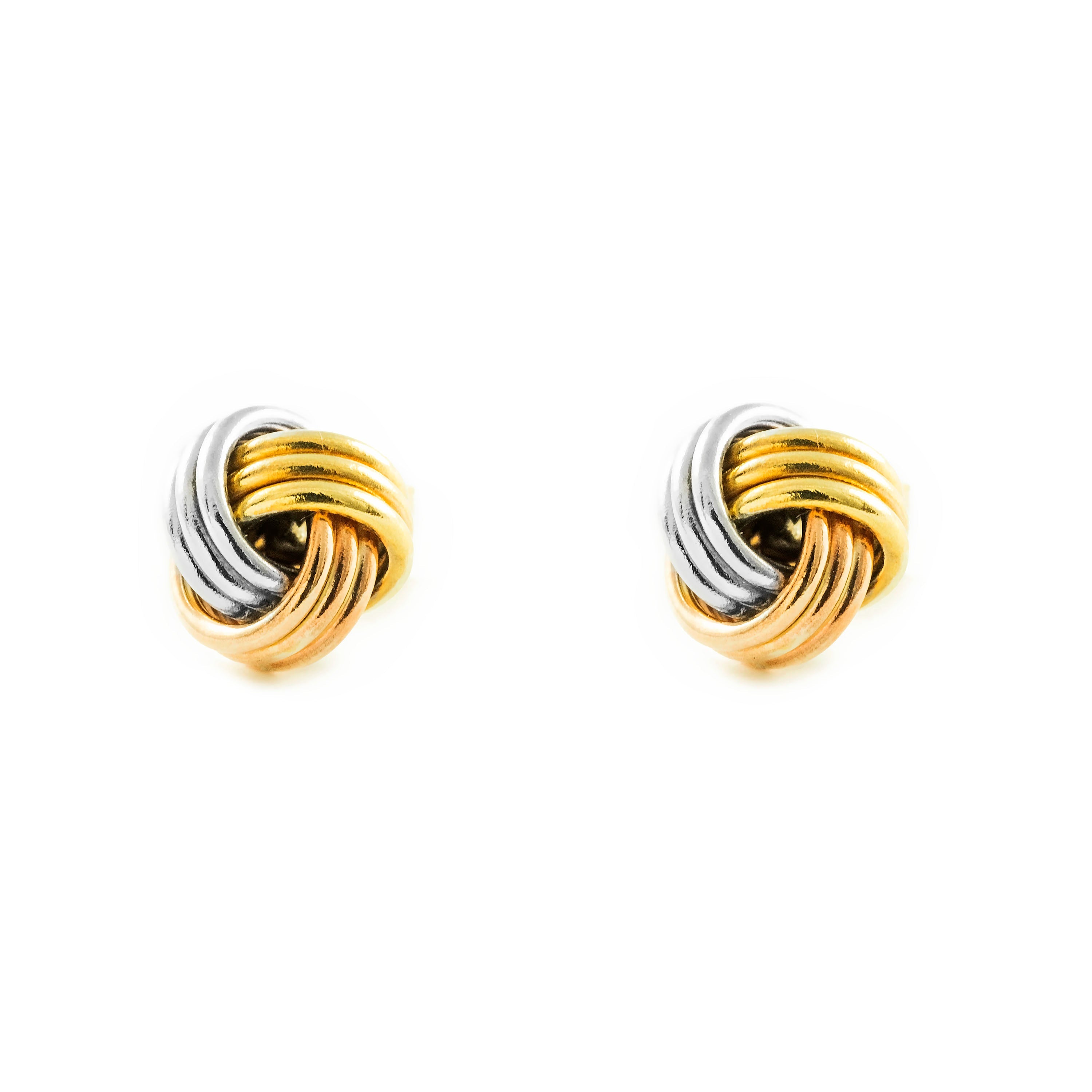 Women's-Girl's 9K Tricolor Gold Shiny Knot Earrings