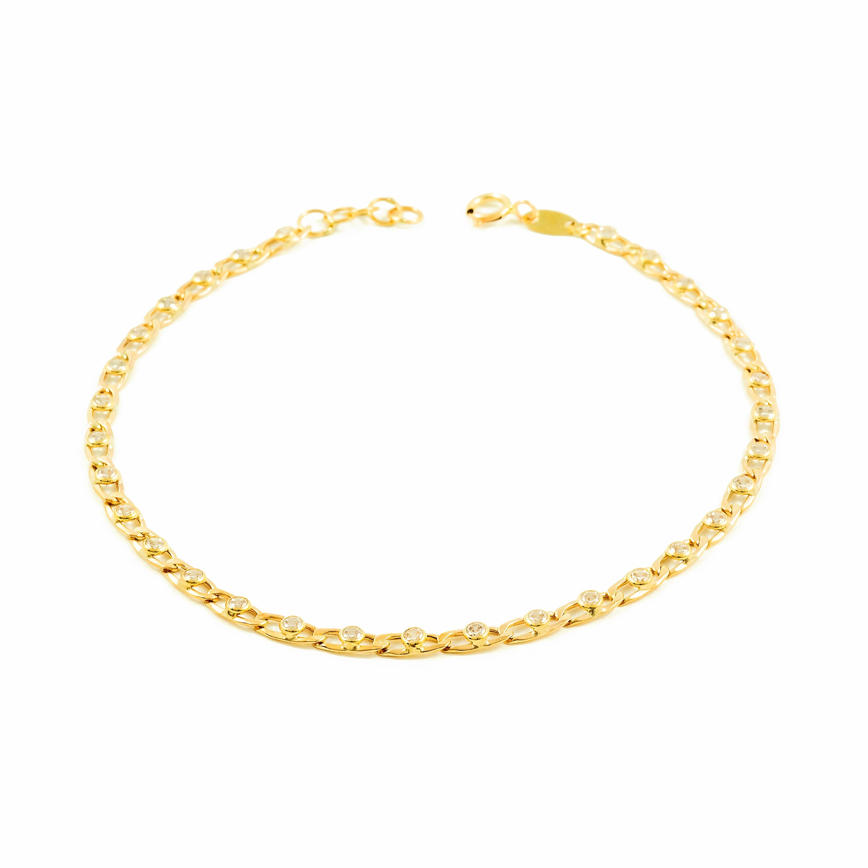 Women's Bracelet 9K Yellow Gold Bilbao Shiny Zirconia 20 cm