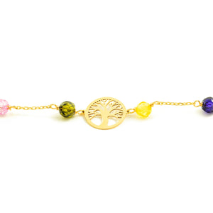 Pulsera oro Arbol de la Vida calado y circonitas (9Kts)