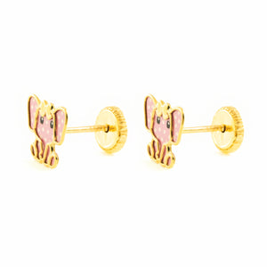 Pendientes Niña Oro 9k Unicornio Esmalte Rosa