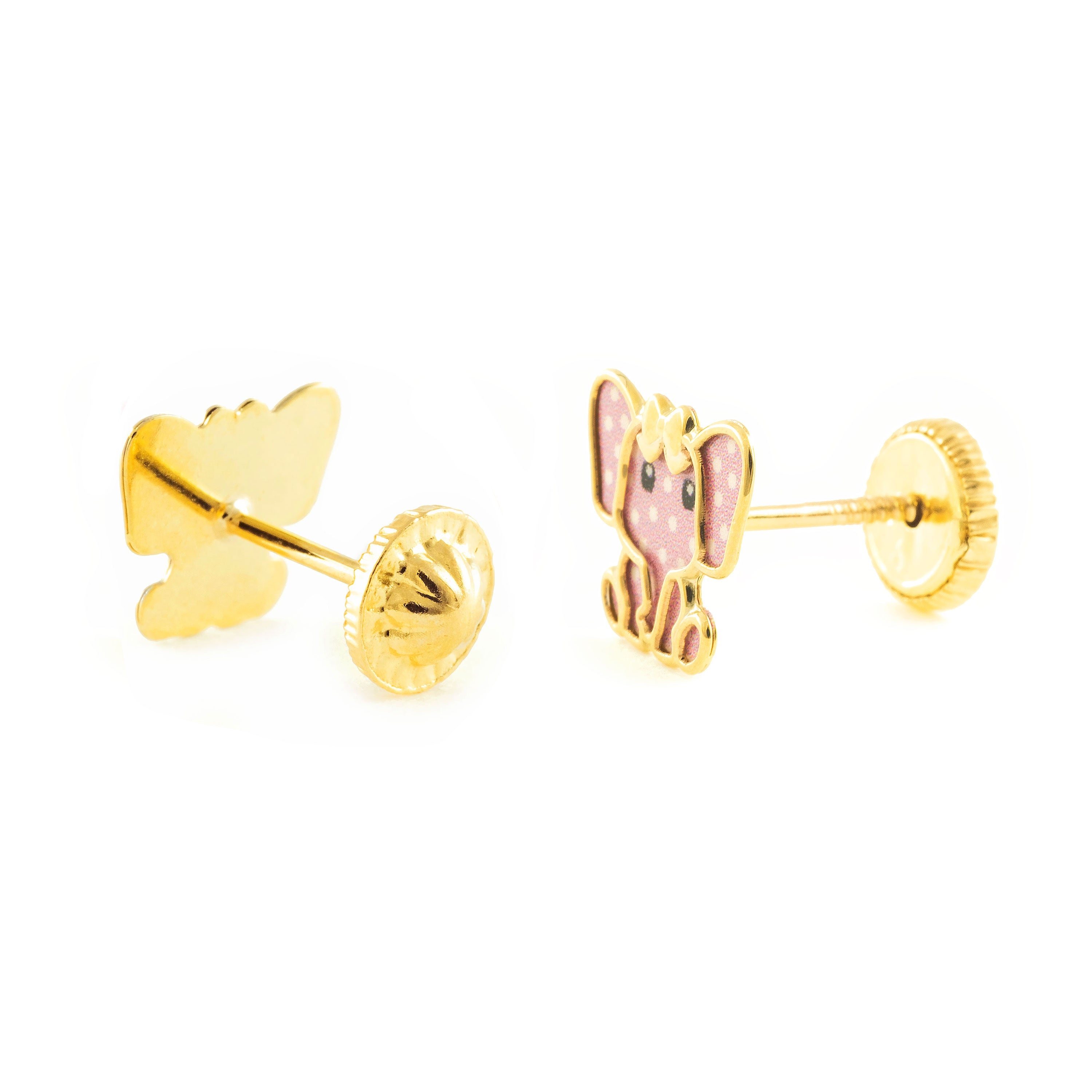 Pendientes Niña Oro 9k Unicornio Esmalte Rosa