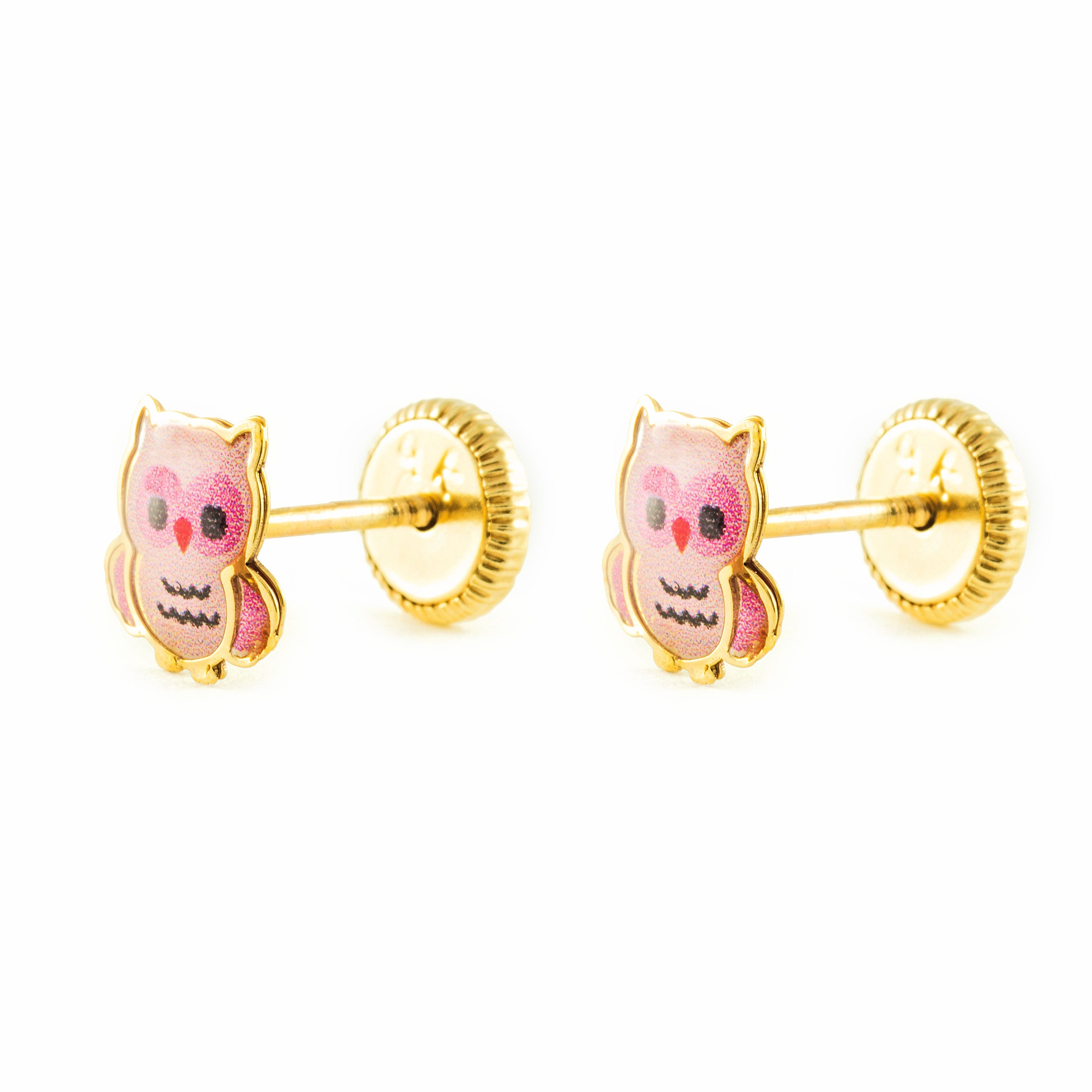 Pendientes Niña Oro 9k Unicornio Esmalte Rosa