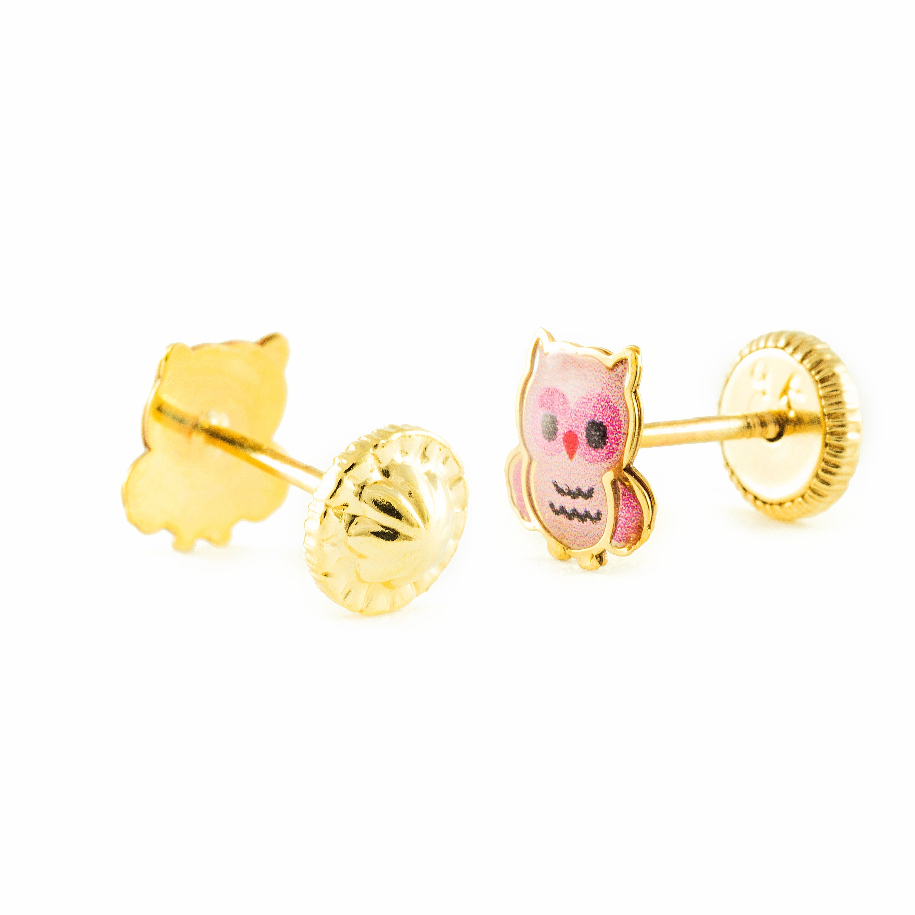 Pendientes Niña Oro 9k Unicornio Esmalte Rosa