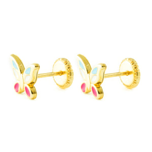 Pendientes Bebe/Niña Oro 9k Mariposa Esmalte Rosa