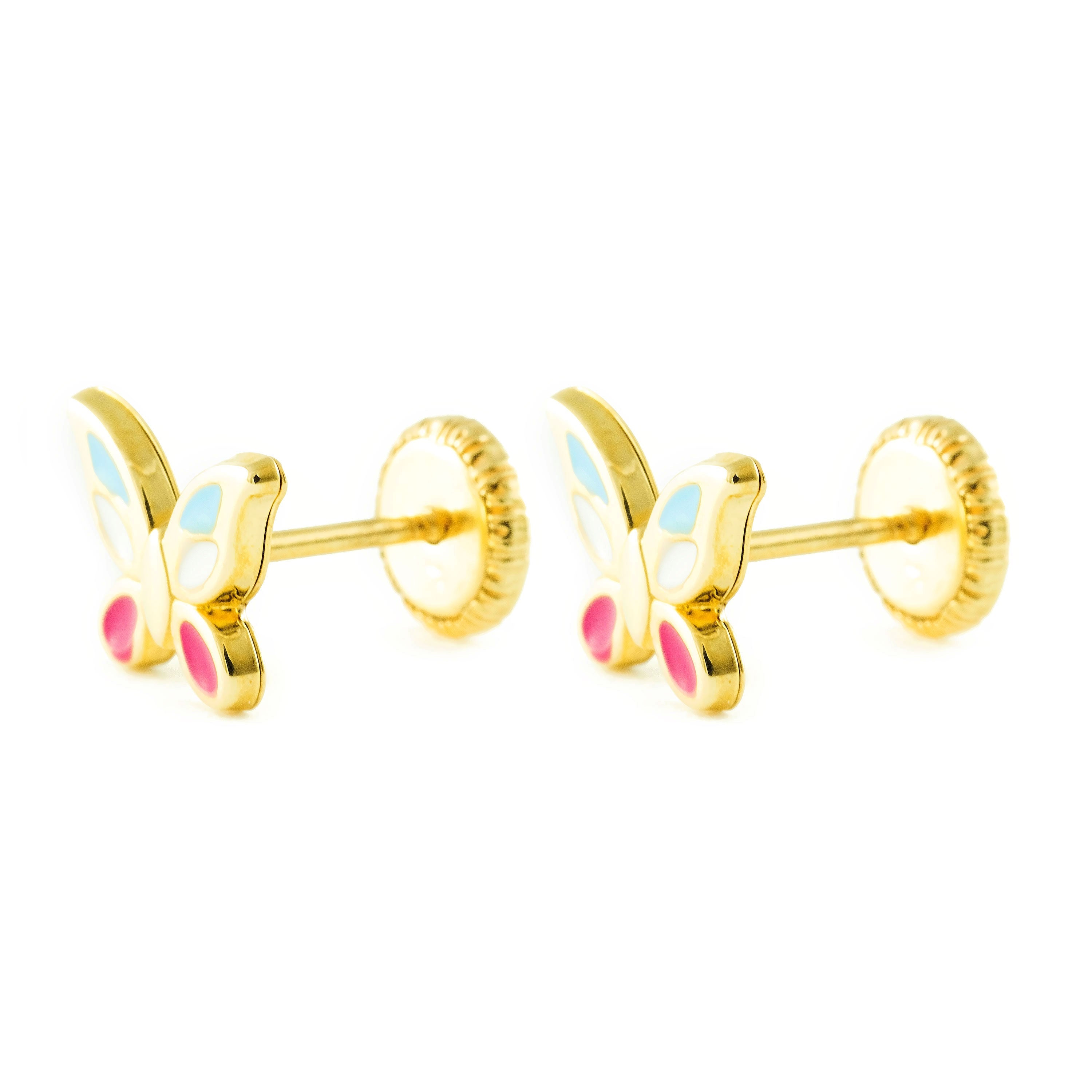 Pendientes Bebe/Niña Oro 9k Mariposa Esmalte Rosa