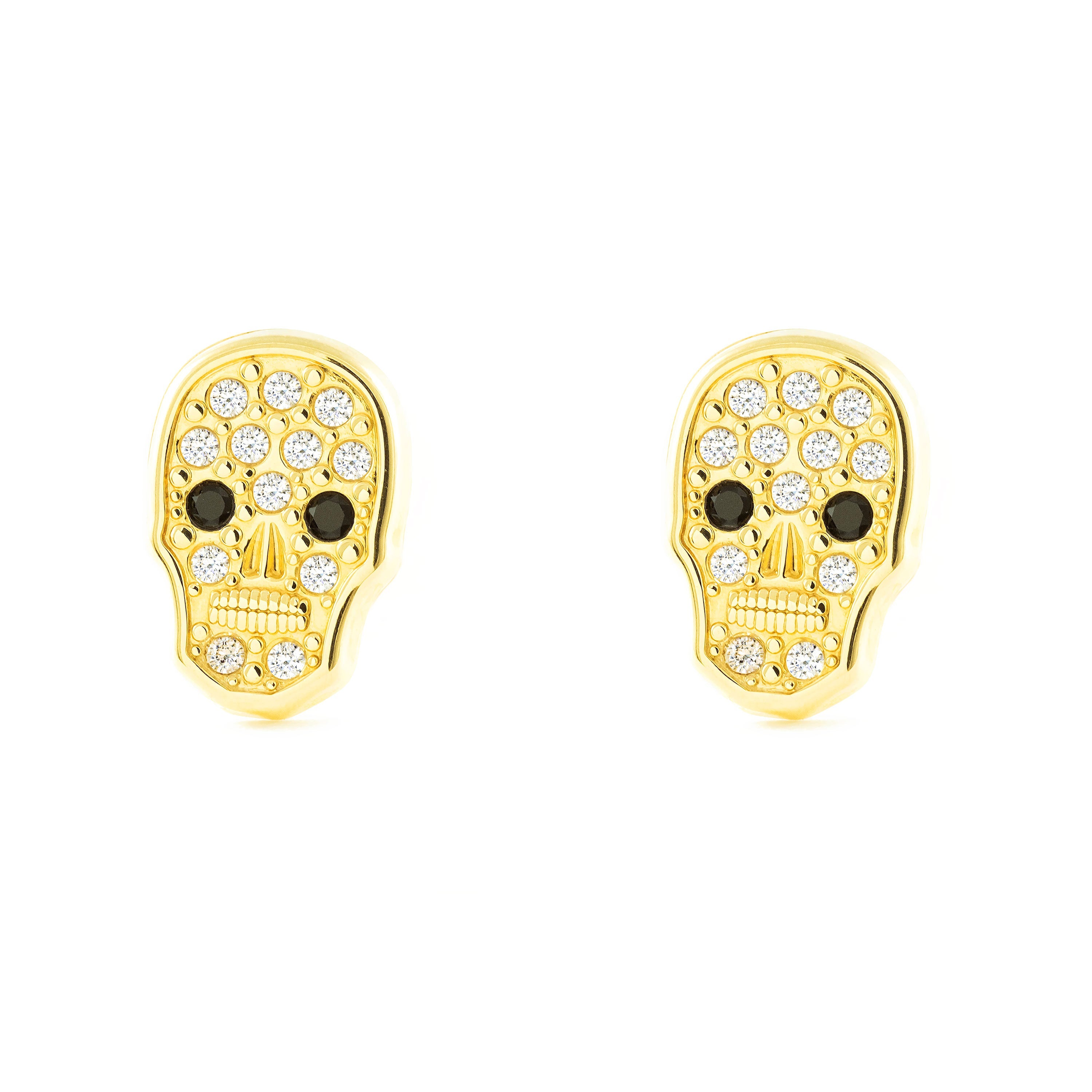 Pendientes Niña Oro Amarillo 9K Calavera Circonitas Brillo