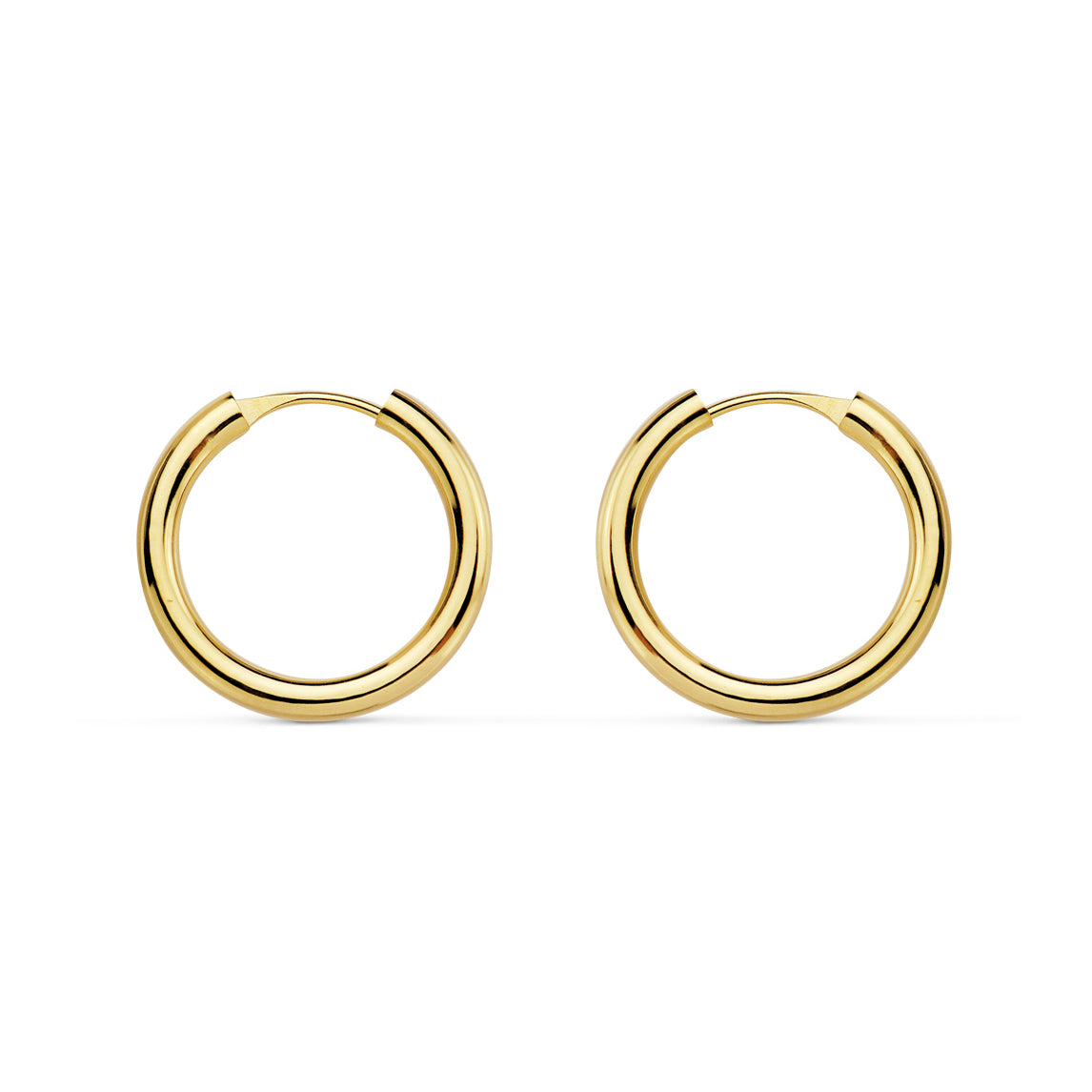 Pendientes Oro Amarillo 18K Aros Redondo Flexibles Brillo 15 x 1,5 mm