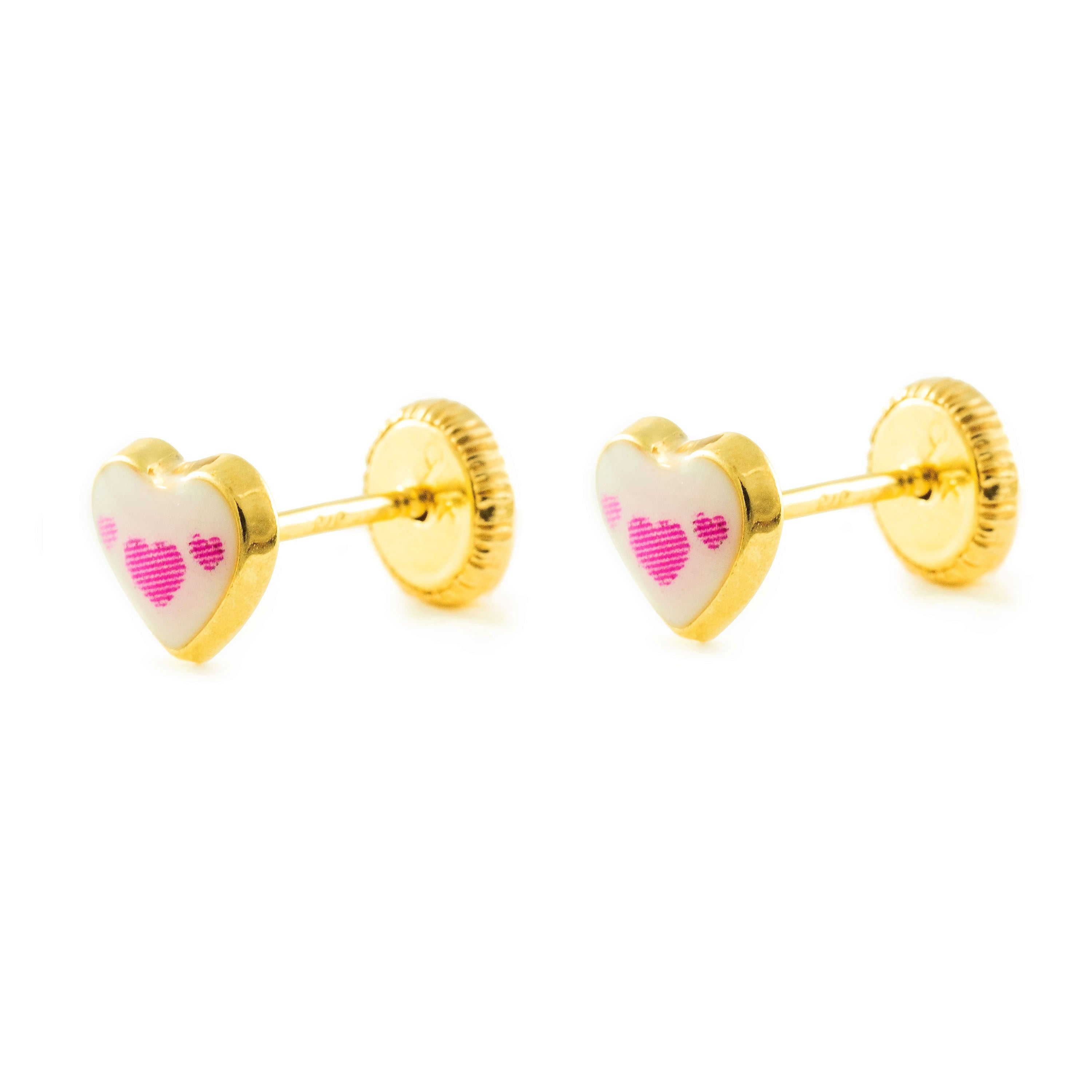 Pendientes Bebe/Niña Oro 9k Corazón Esmalte Rosa