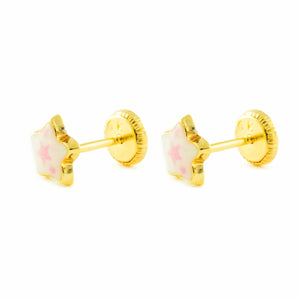 Pendientes Niña Oro 9k Nacar Estrella Esmalte Multicolor