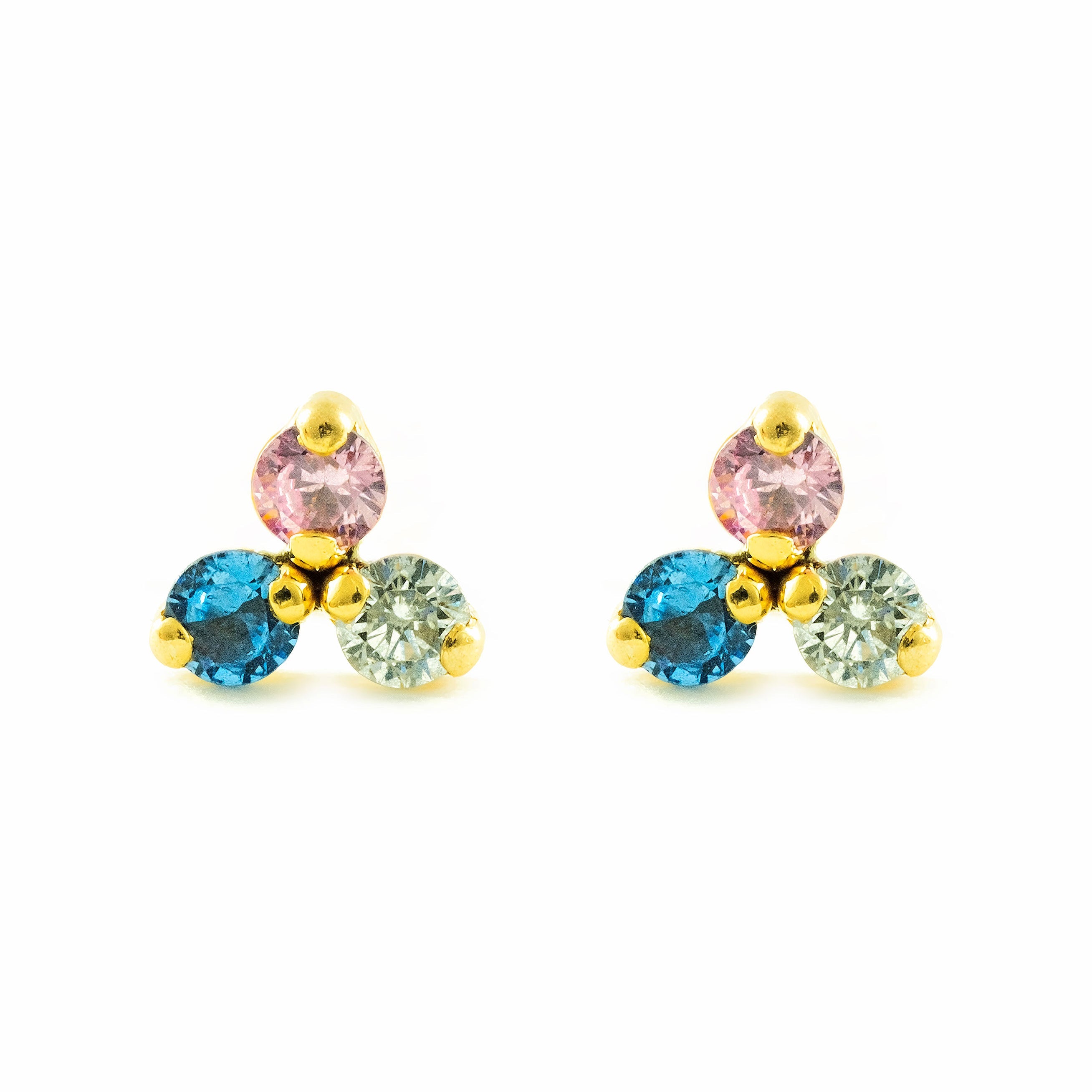 Women's-Girl's Earrings 9K Yellow Gold Shiny Color Zircons