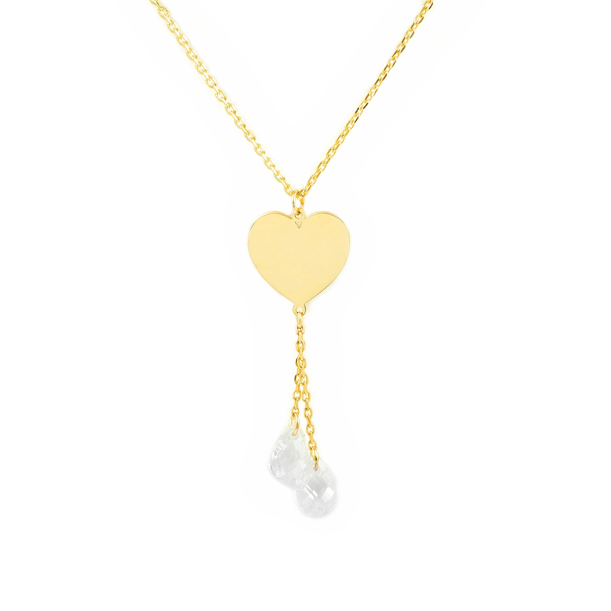 Women's Necklace 9K Yellow Gold Heart Shiny Zirconia