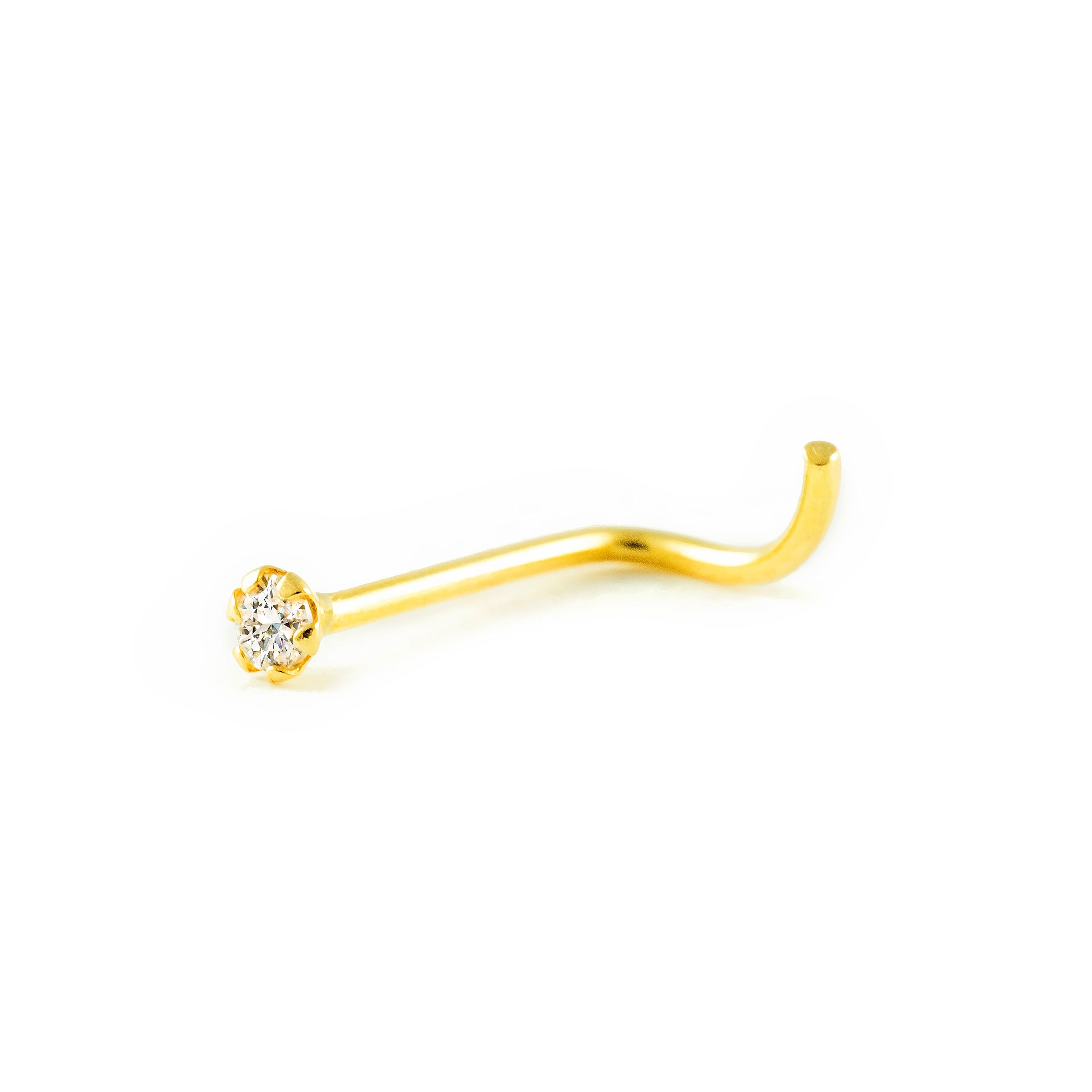 18K Yellow Gold Round Shiny Zirconia Nose Piercing