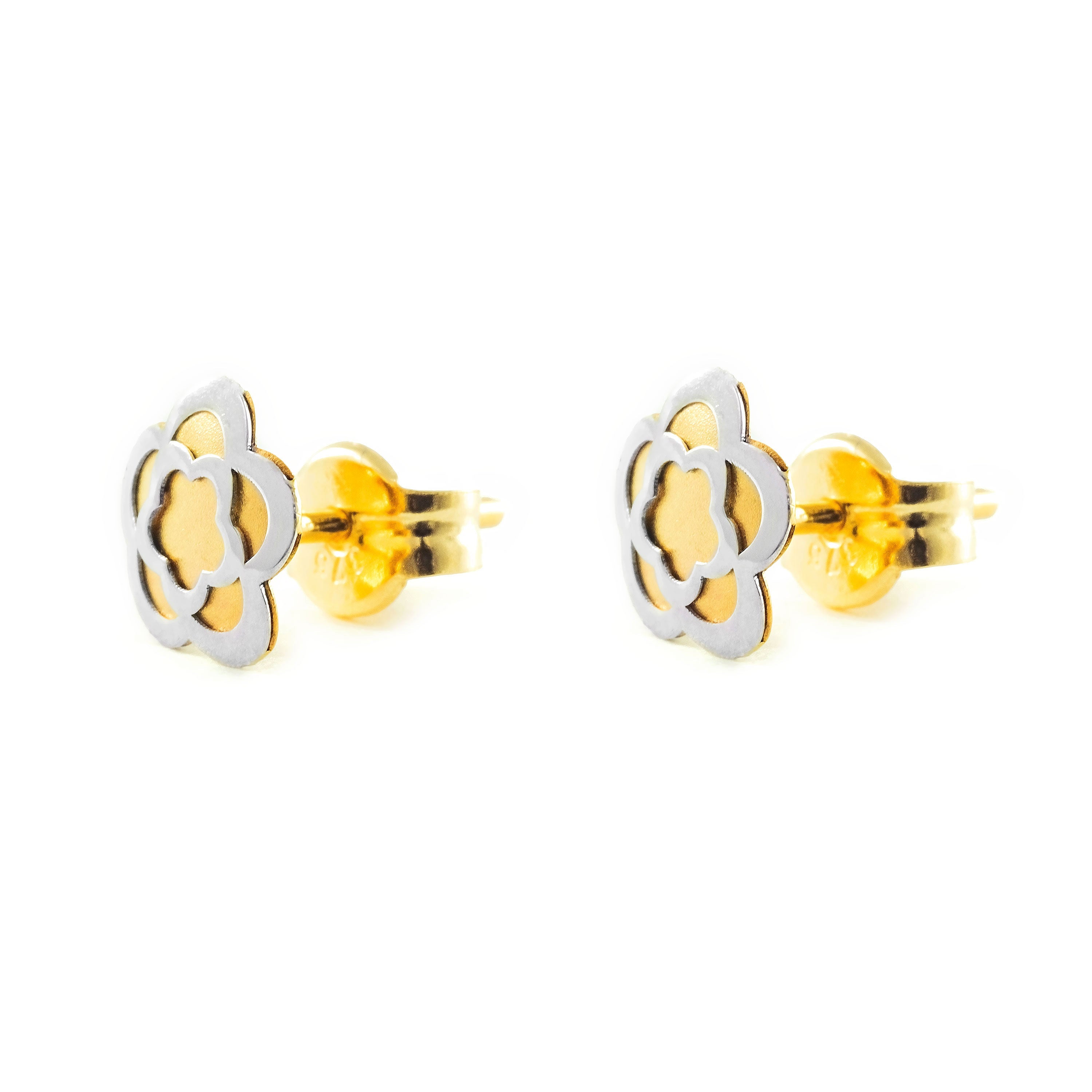 Pendientes Niña Oro Bicolor 18k Flor